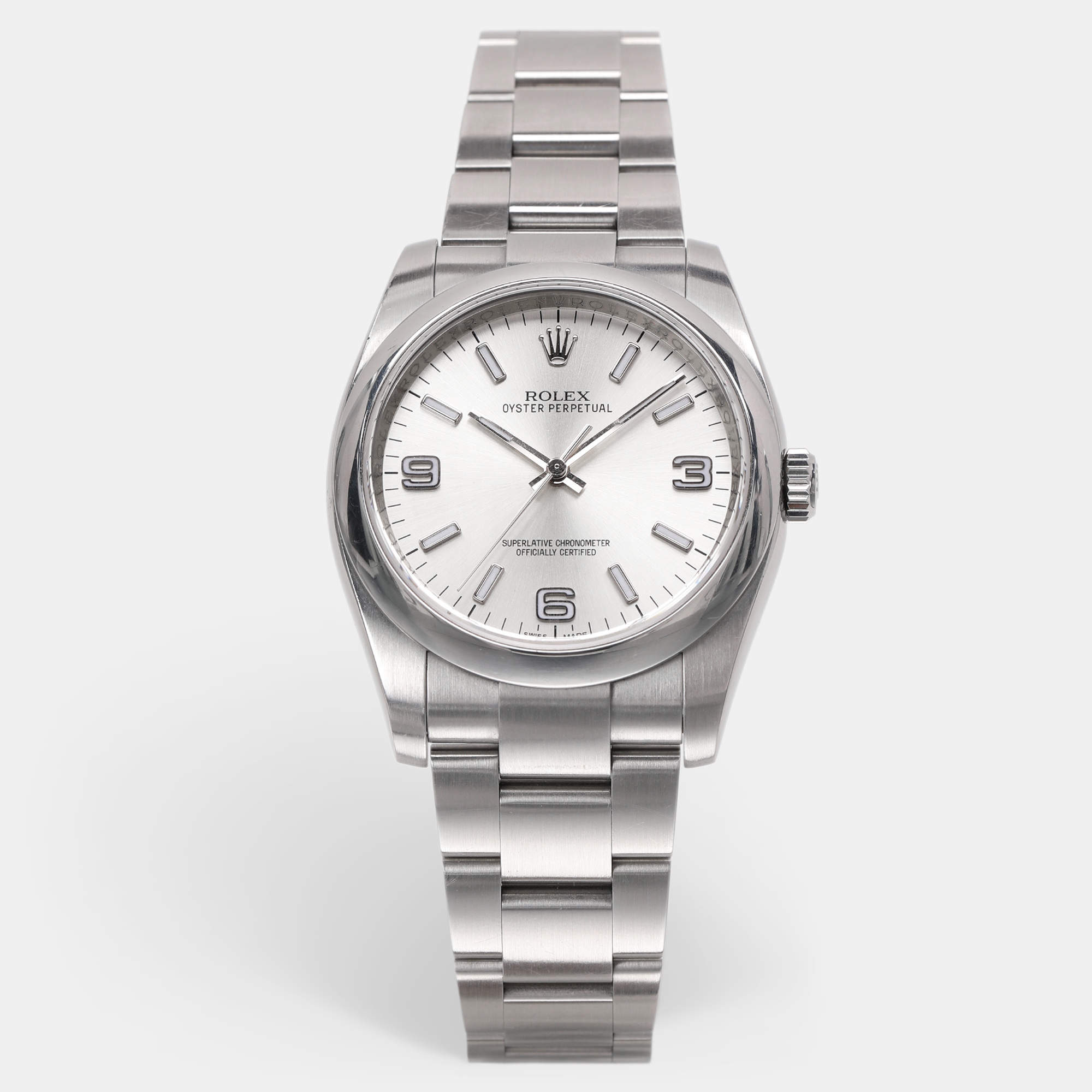 Pre Owned Rolex Silver Stainless Steel Oyster Perpetual M116000 Men's Wristwatch 36 mm