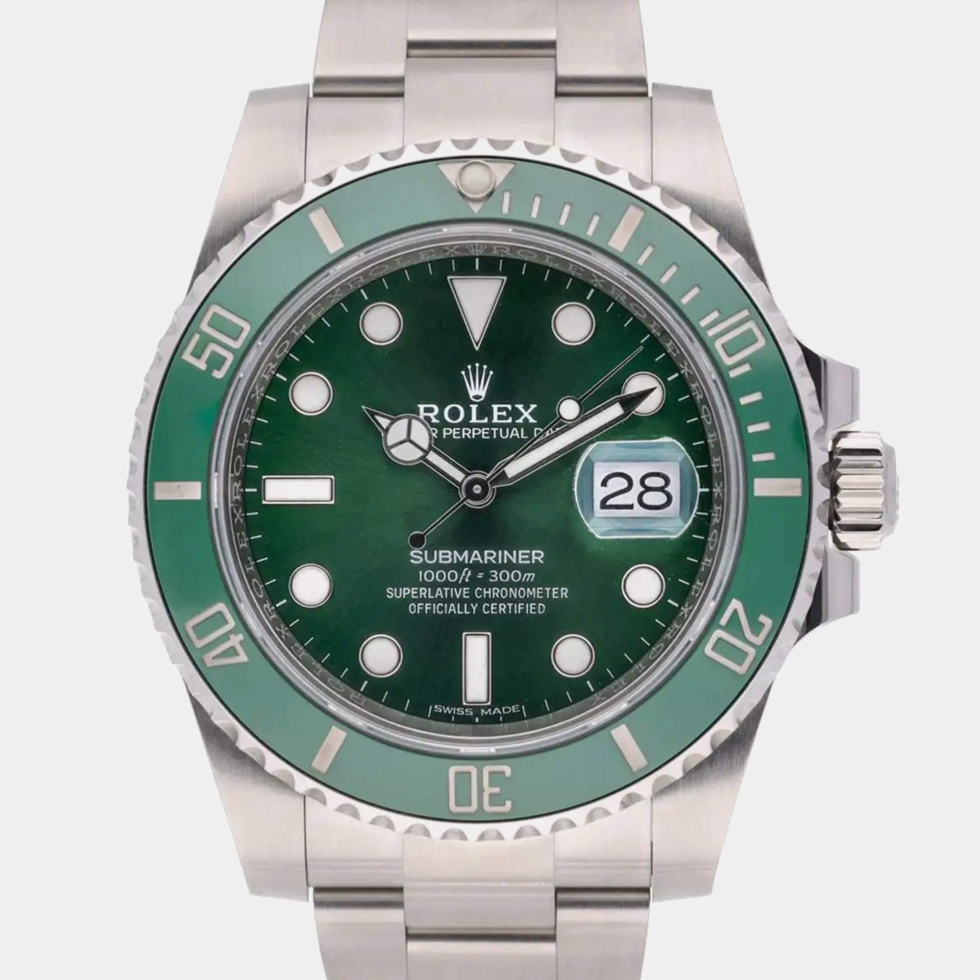 Pre Owned Rolex Green Stainless Steel Submariner Automatic Men's Wristwatch 40 mm