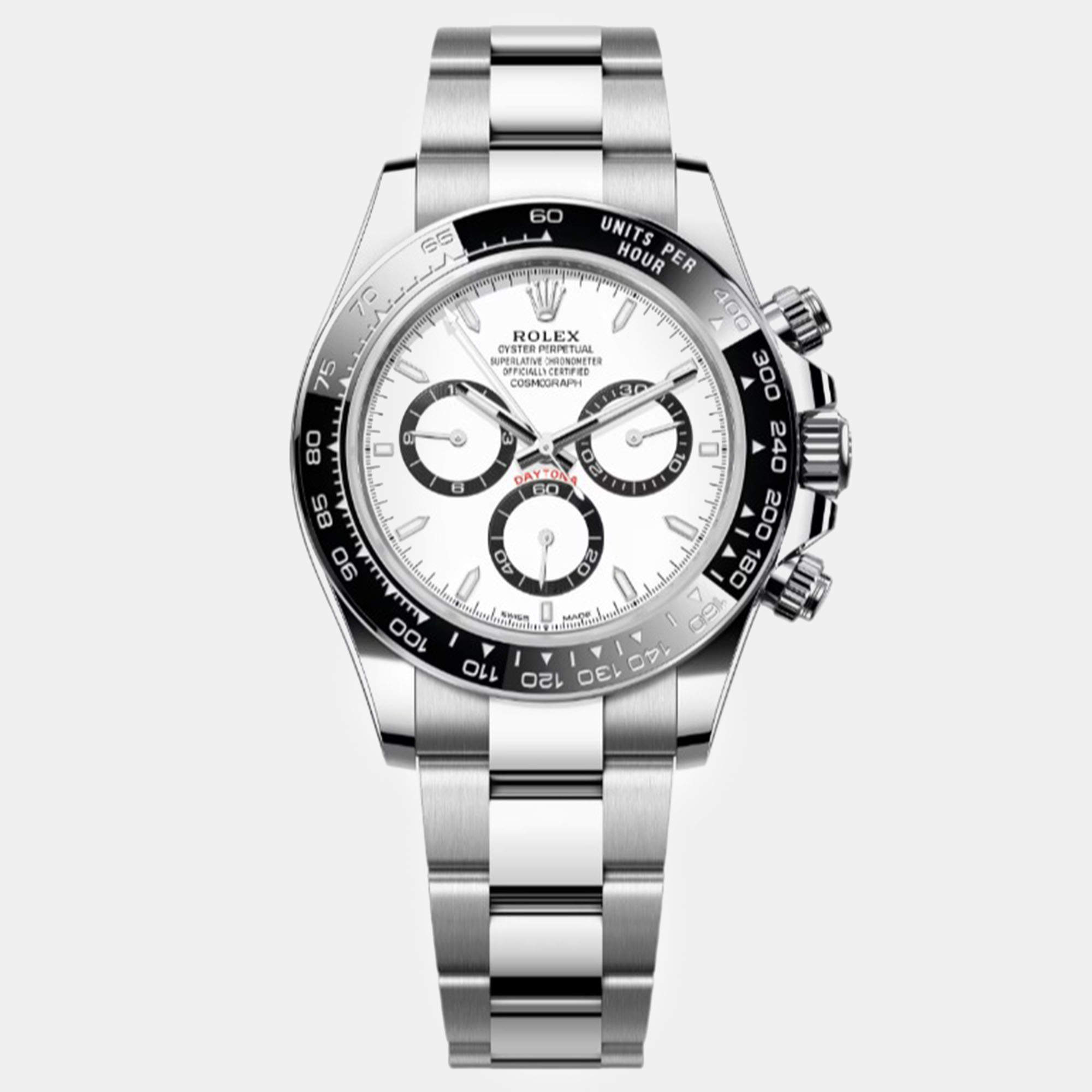 Rolex White Stainless Steel Daytona Automatic Men's Wristwatch 40 mm