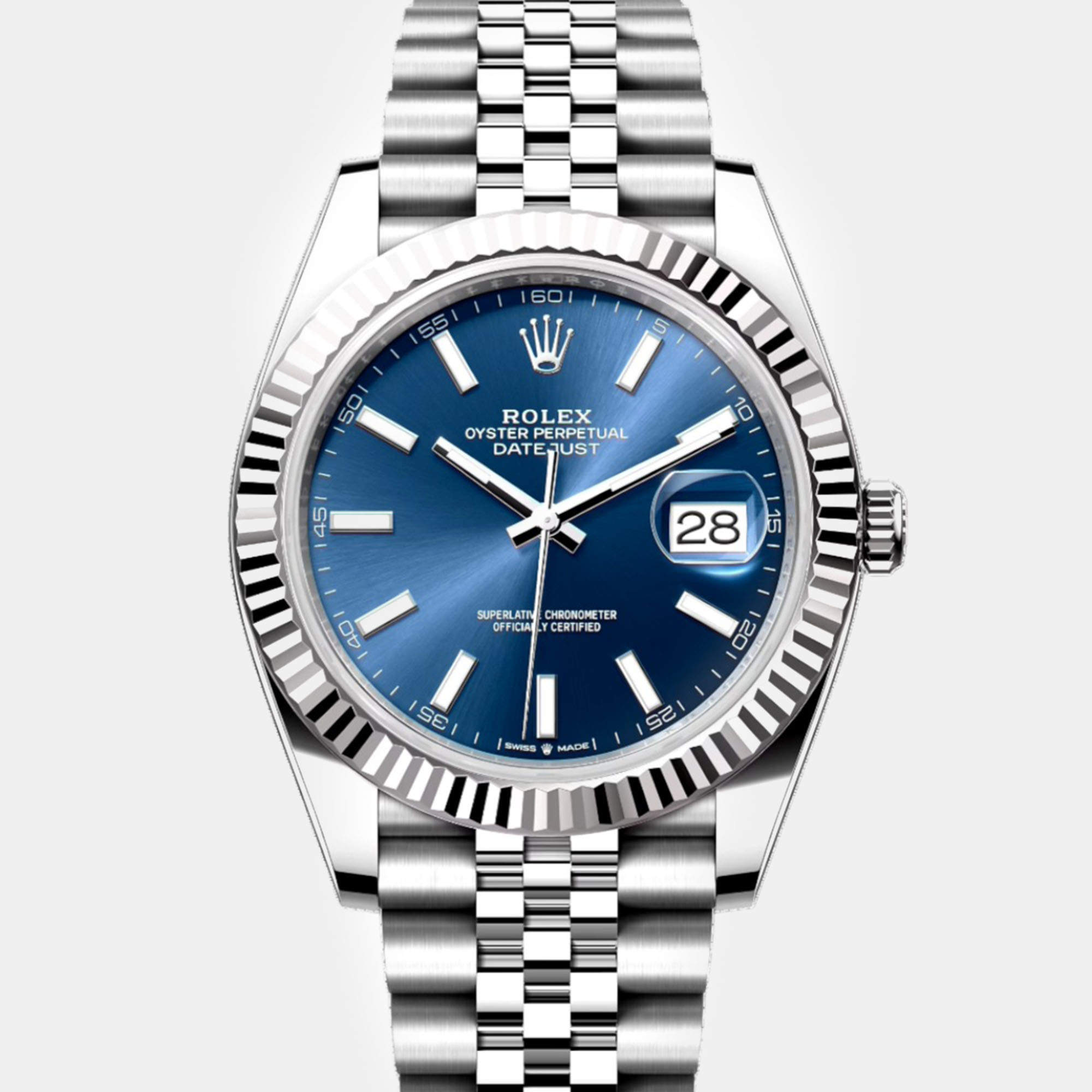 Rolex Blue Stainless Steel Datejust Automatic Men's Wristwatch 41 mm