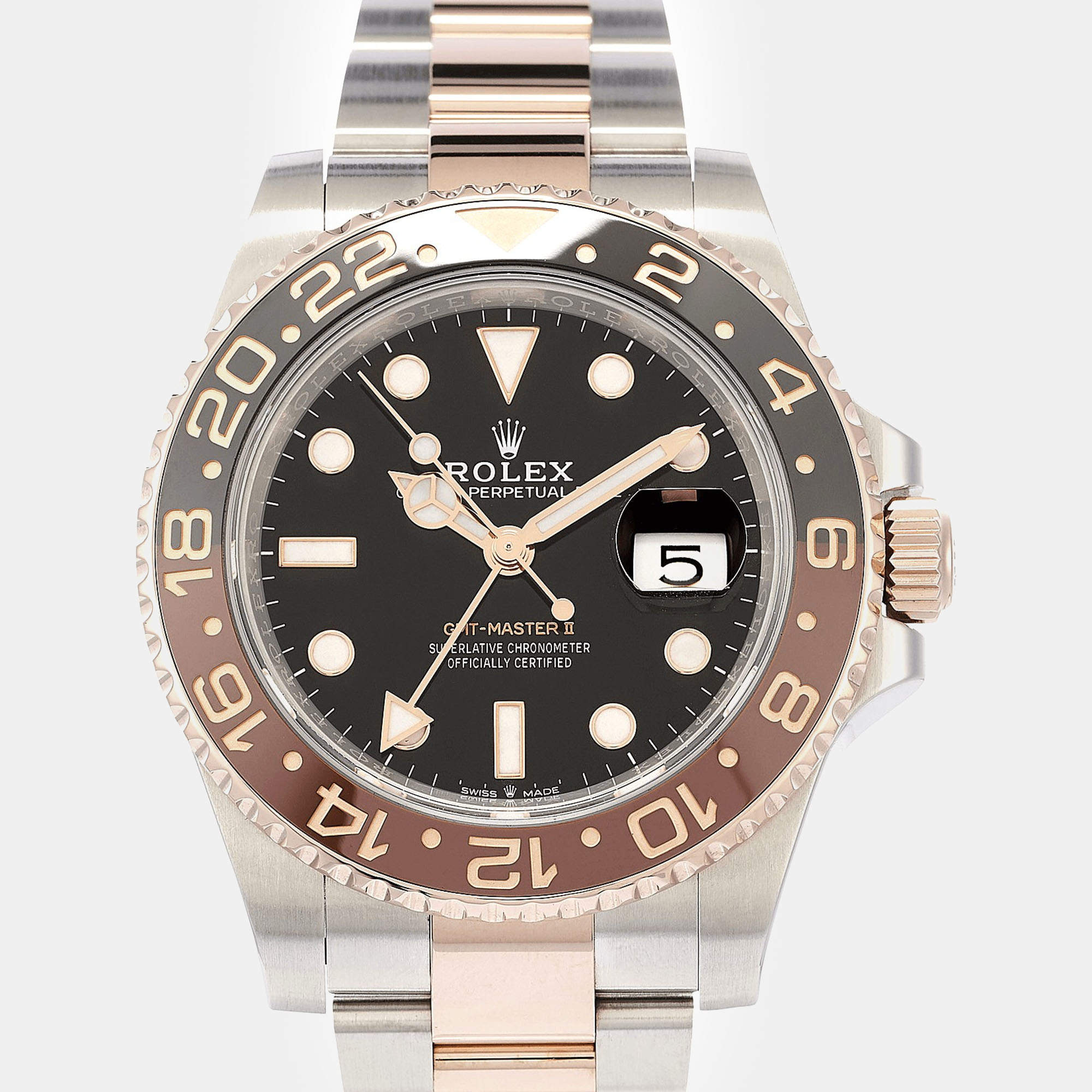 Pre Owned Rolex Black 18K Everose Gold Stainless Steel GMT Master II CHNR Automatic Men's Wristwatch 40 mm