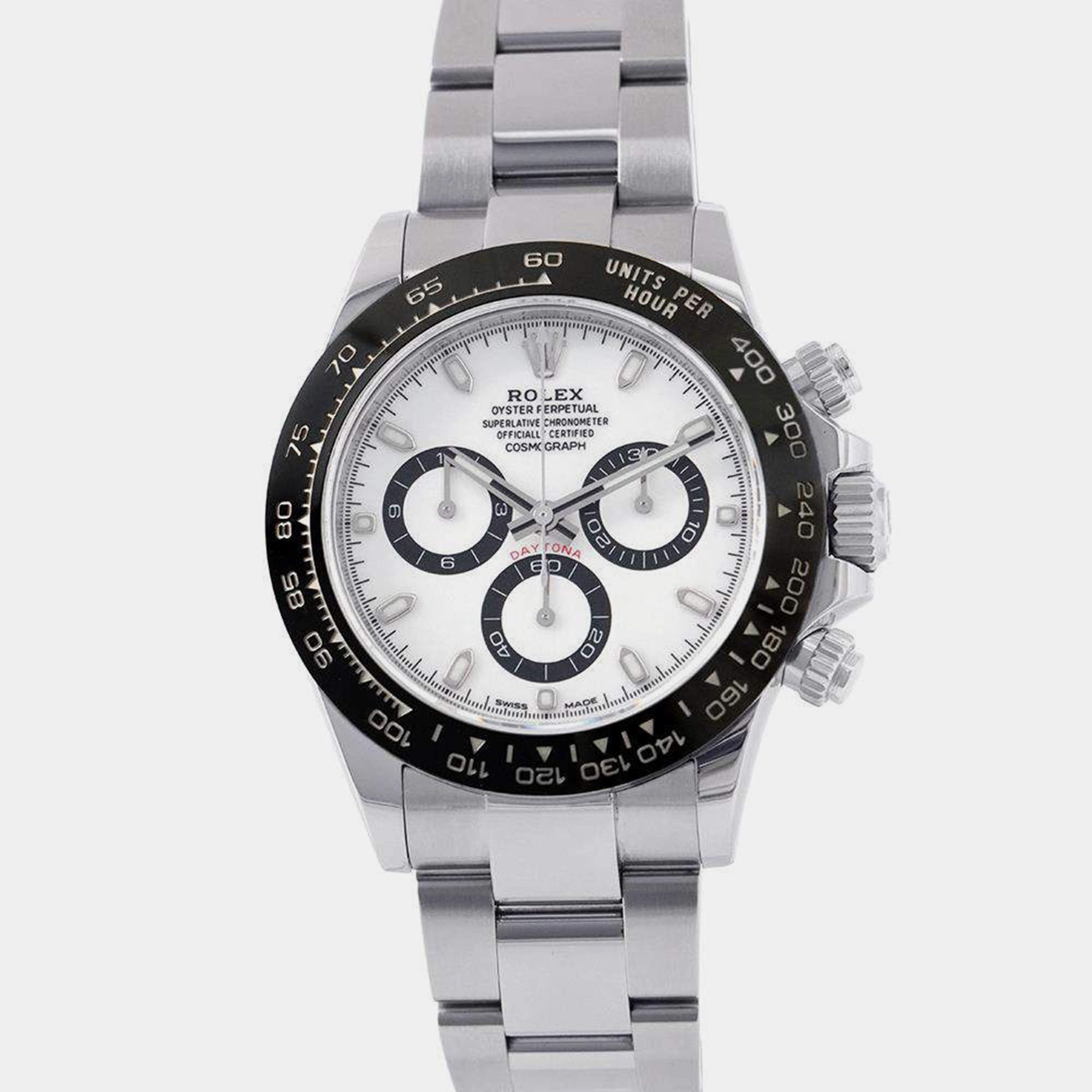 Rolex White Stainless Steel Cosmograph Daytona Automatic Men's Wristwatch 40 mm