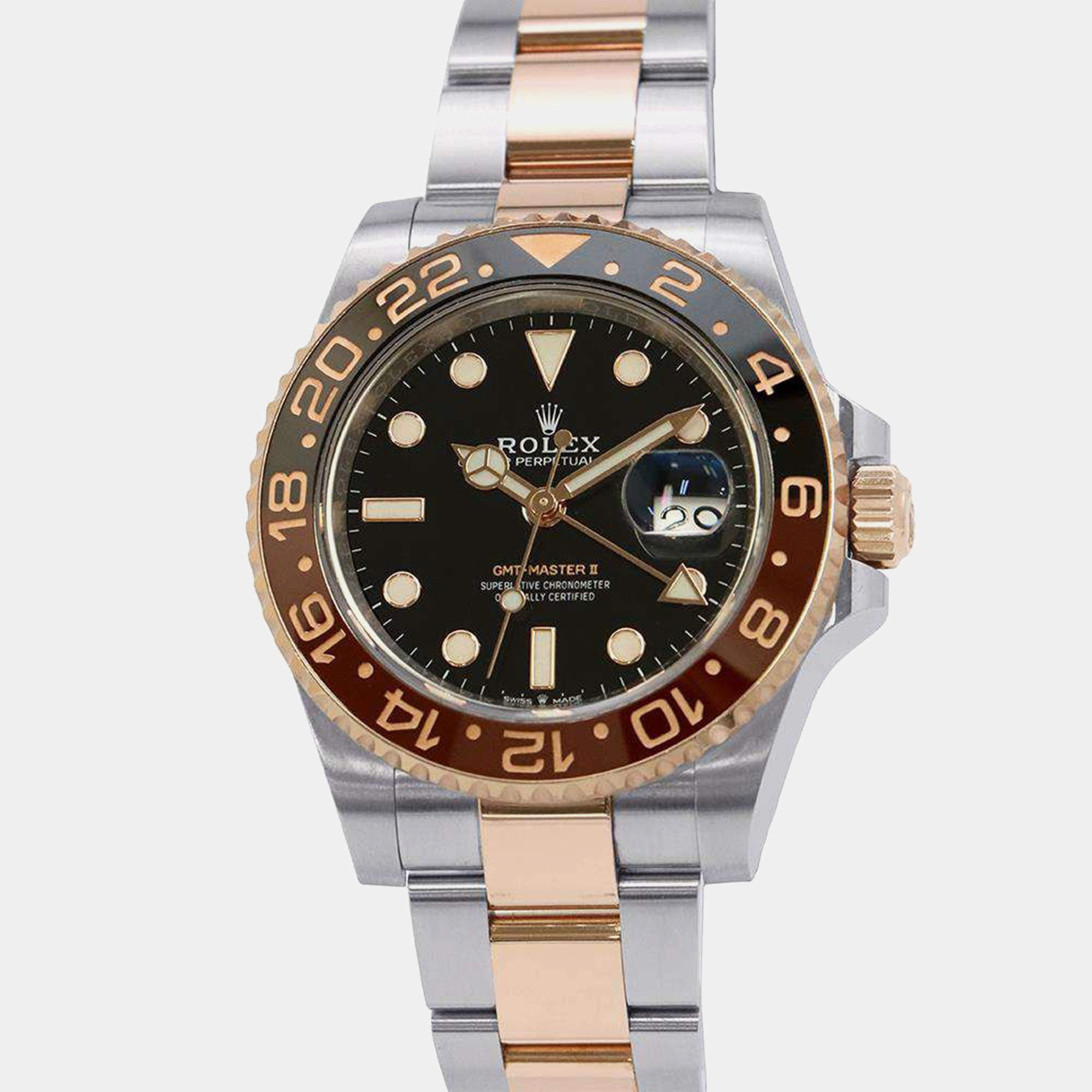 Rolex Black 18k Rose Gold Stainless Steel GMT-Master II Automatic Men's Wristwatch 40 mm
