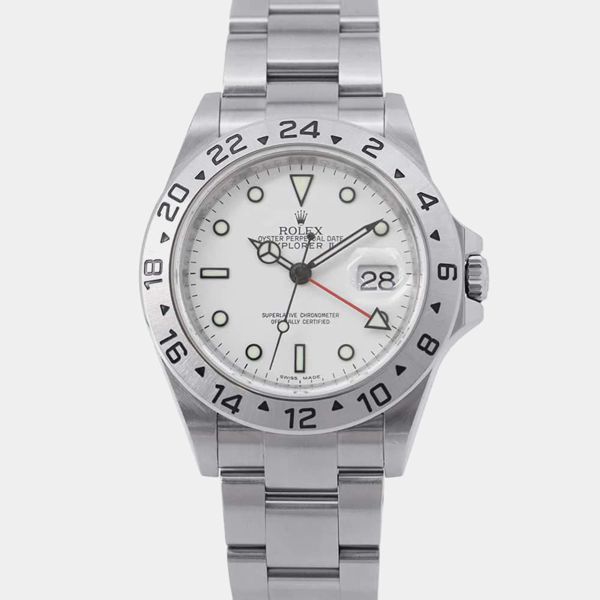 Rolex White Stainless Steel Explorer II 16570 Automatic Men's Wristwatch 40 mm