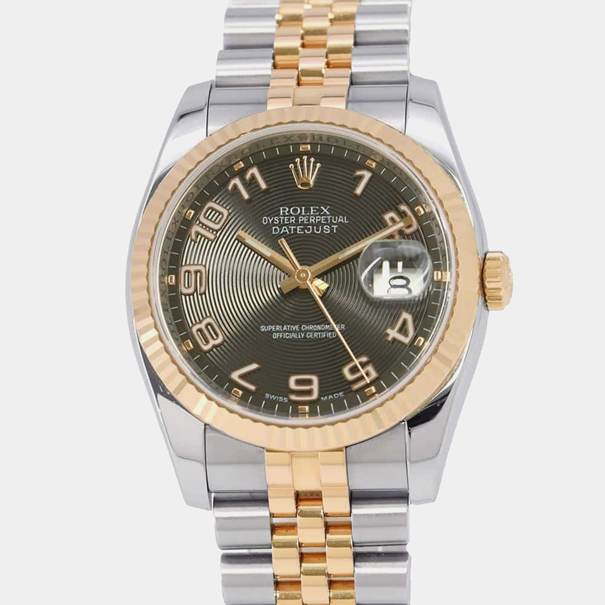 Rolex Black 18k Rose Gold Stainless Steel Datejust Automatic Men's Wristwatch 36 mm
