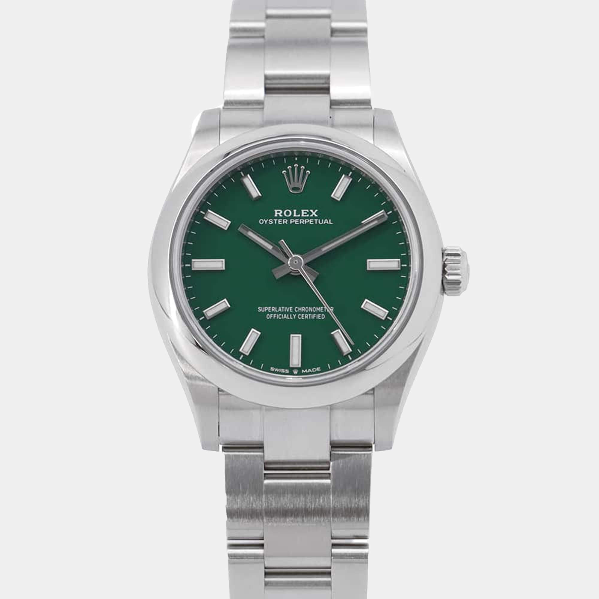 Rolex Green Stainless Steel Oyster Perpetual 277200 Automatic Men's Wristwatch 31mm