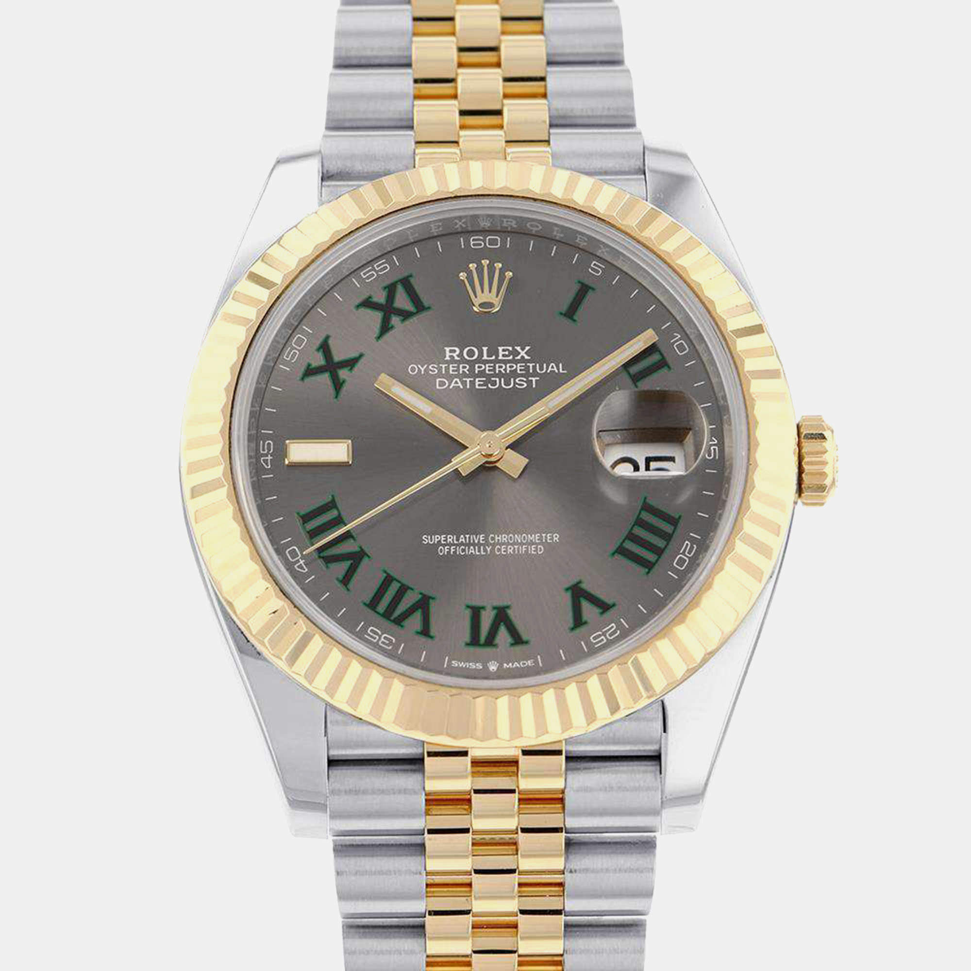 Rolex Grey 18k Yellow Gold Stainless Steel Datejust 126333 Automatic Men's Wristwatch 41mm