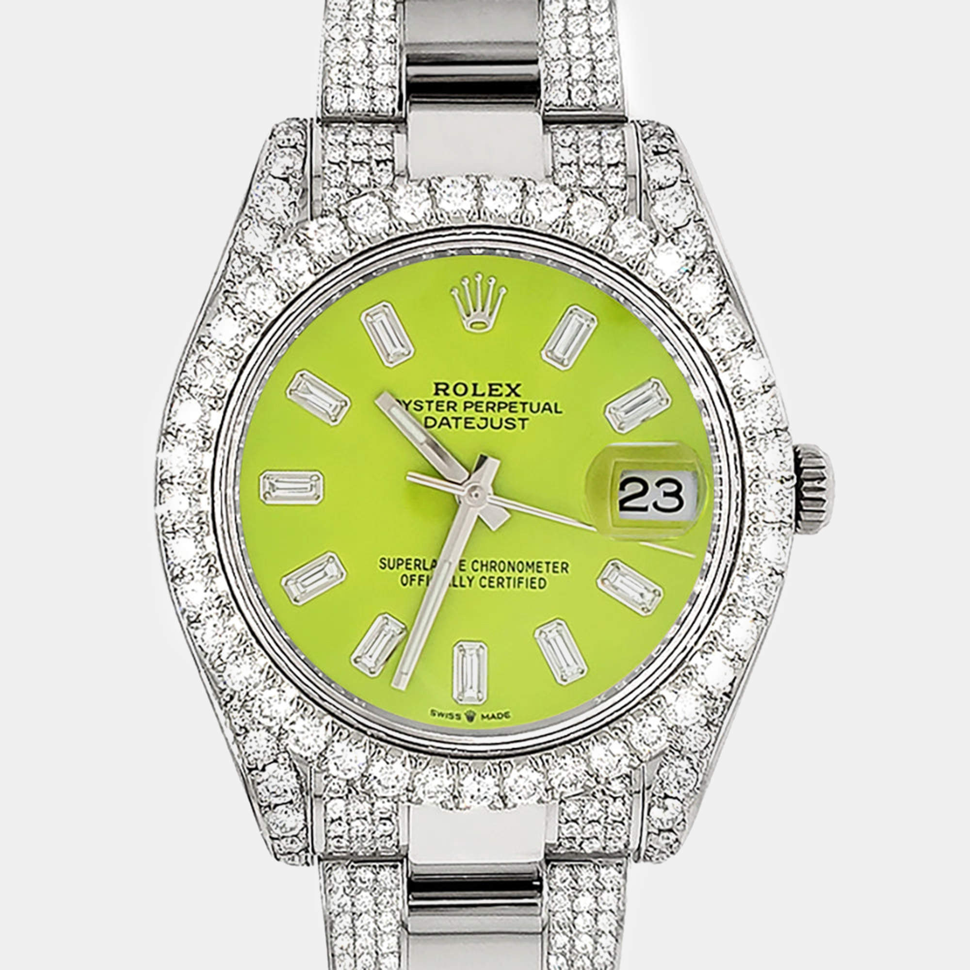 Rolex Custom Green 10.3ct Diamonds Stainless Steel Datejust II  Automatic Men's Wristwatch 41mm
