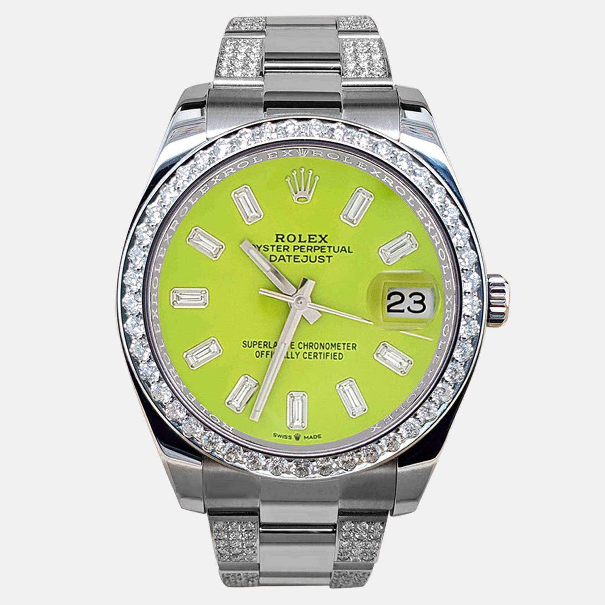 Rolex Custom Green 5ct Diamonds Stainless Steel Datejust II  Automatic Men's Wristwatch 41mm