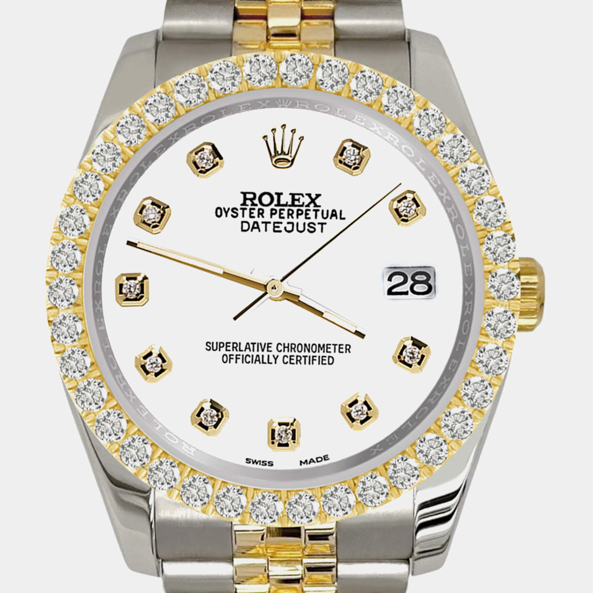 Rolex Custom White 3.05ct Diamonds 18K Yellow Gold Stainless Steel Datejust 116233 Automatic Men's Wristwatch 36mm