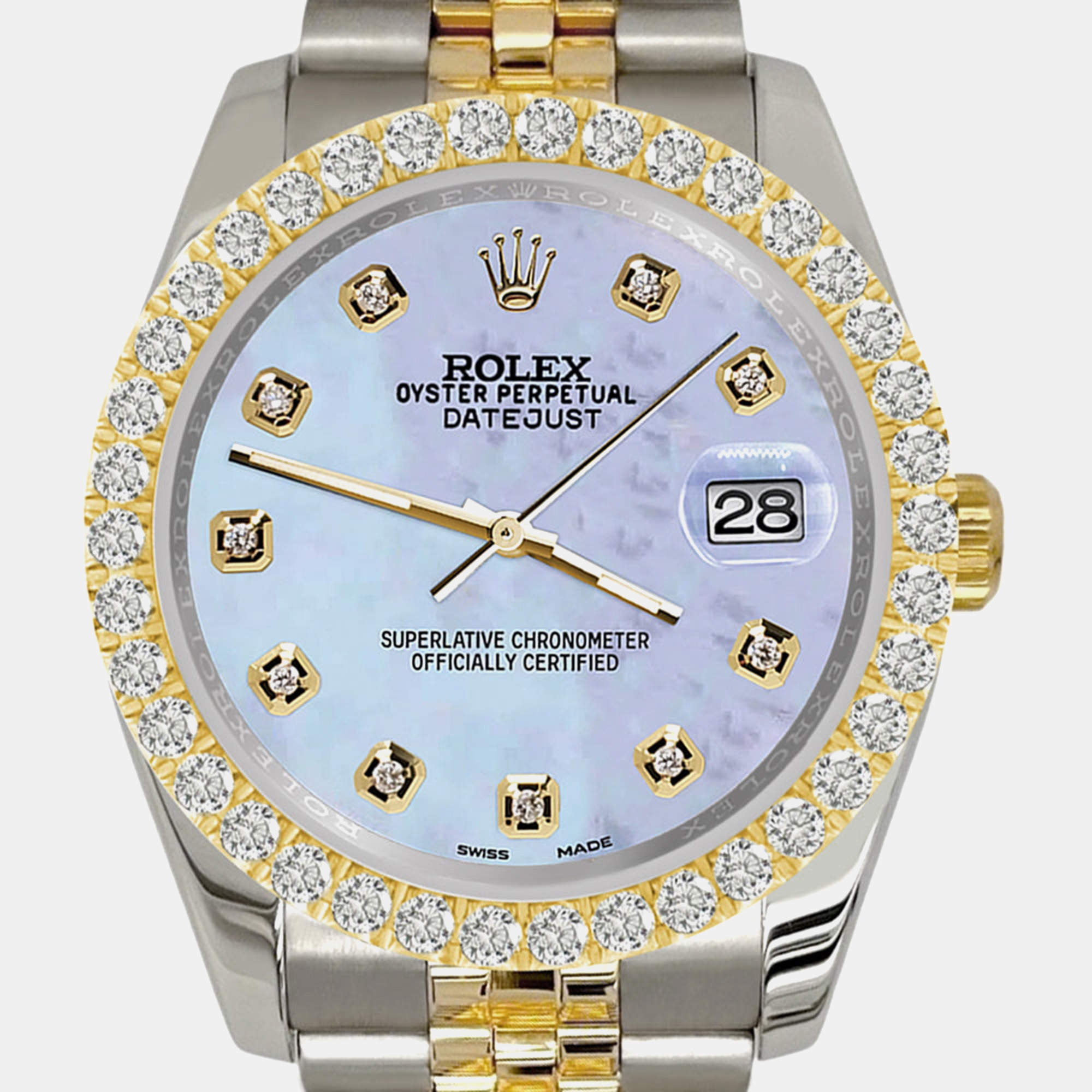Rolex Custom Purple 3.05ct Diamonds 18K Yellow Gold Stainless Steel Datejust 116233 Automatic Men's Wristwatch 36mm
