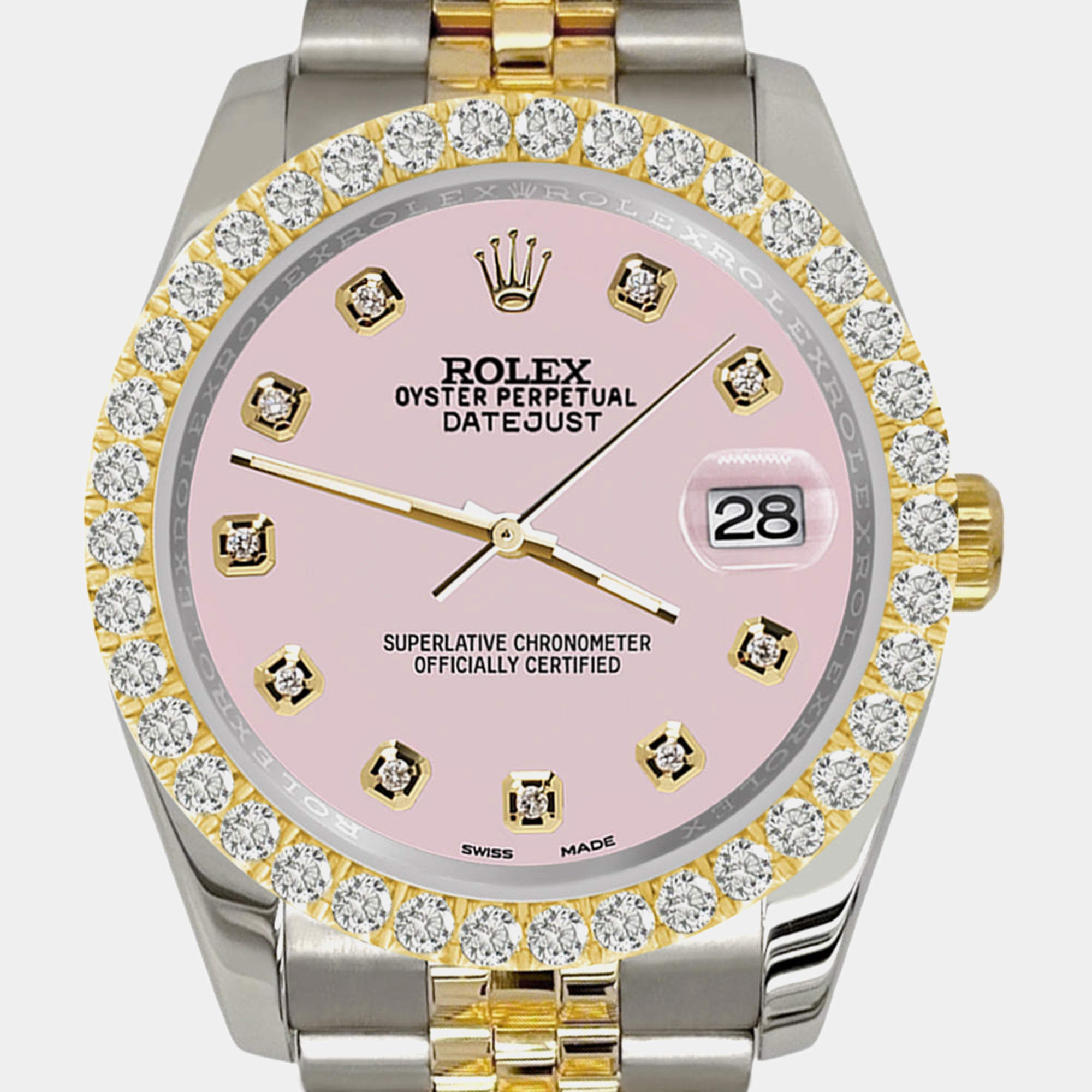 Rolex Custom Orchid Pink 3.05ct Diamonds 18K Yellow Gold Stainless Steel Datejust 116233 Automatic Men's Wristwatch 36mm