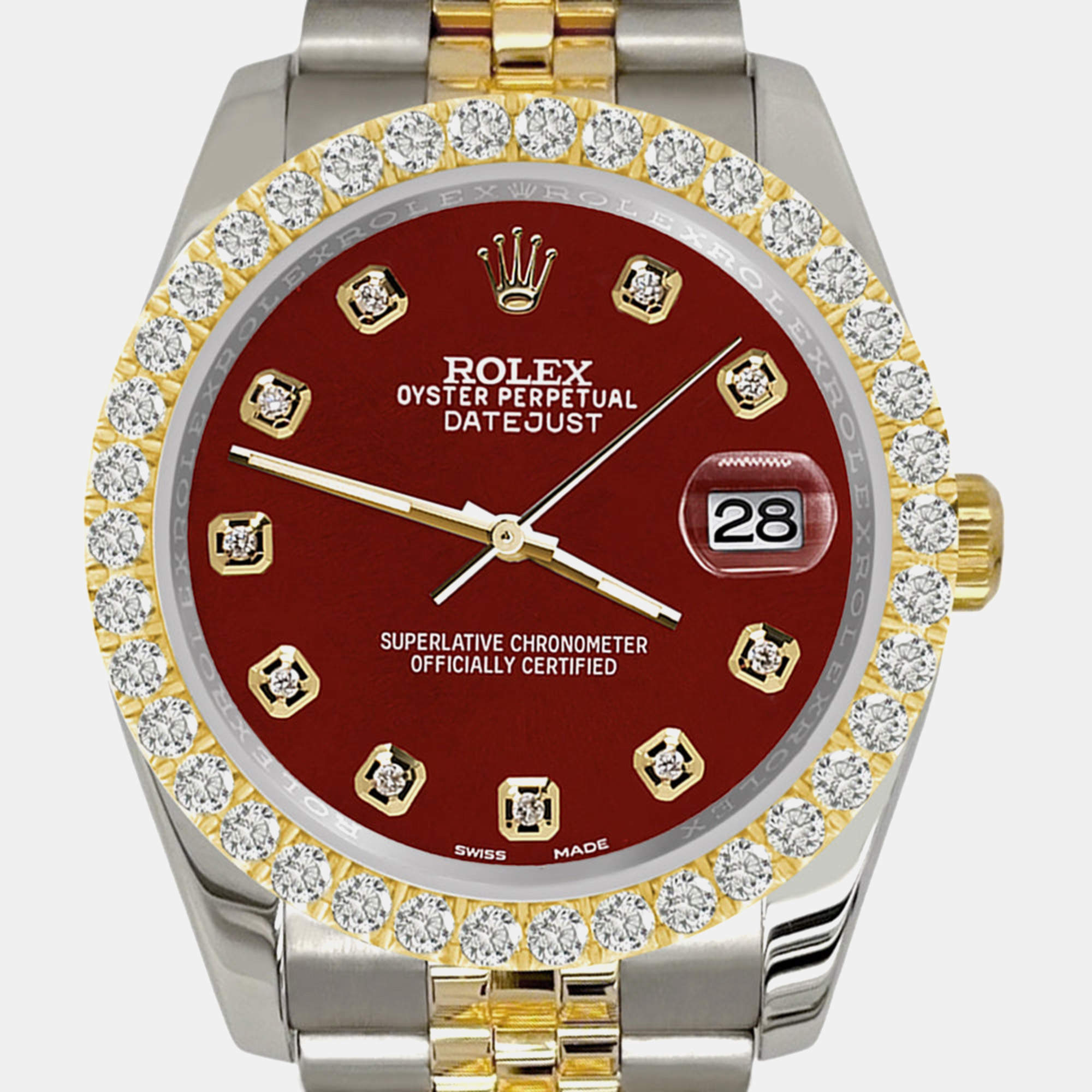 Rolex Custom Imperial Red 3.05ct Diamonds 18K Yellow Gold Stainless Steel Datejust 116233 Automatic Men's Wristwatch 36mm