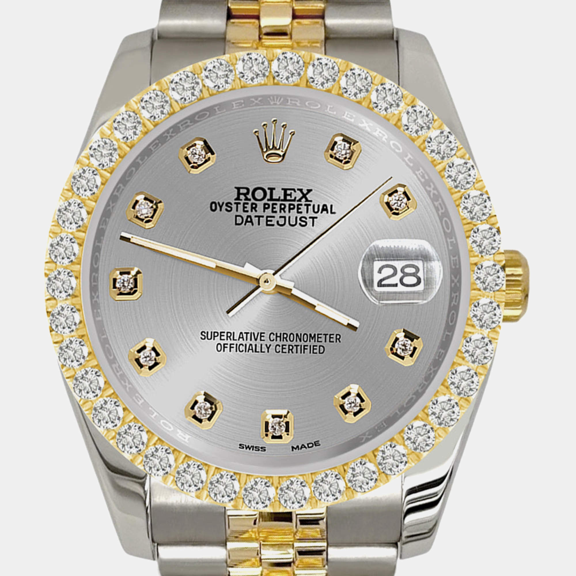 Rolex Custom Gray 3.05ct Diamonds 18K Yellow Gold Stainless Steel Datejust 116233 Automatic Men's Wristwatch 36mm