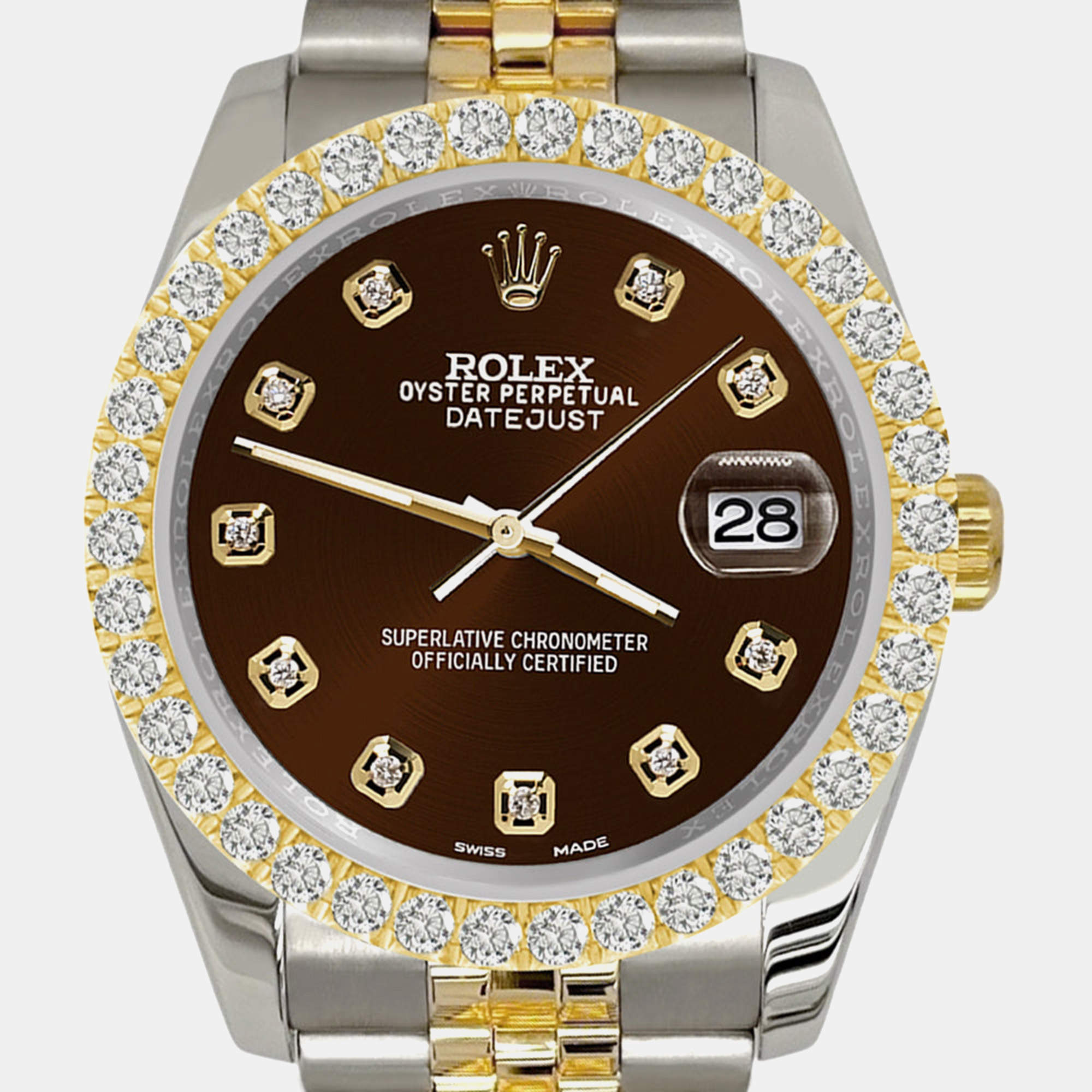 Rolex Custom Chocolate  3.05ct Diamonds 18K Yellow Gold Stainless Steel Datejust 116233 Automatic Men's Wristwatch 36mm