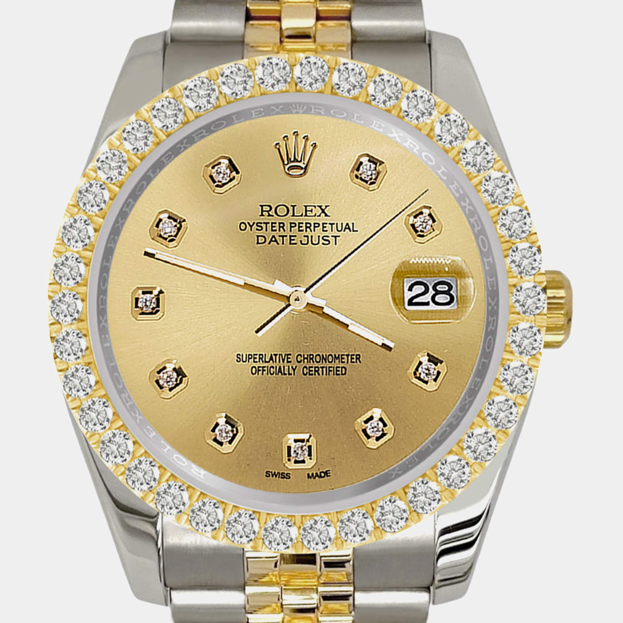 Rolex Custom Champagne 3.05ct Diamonds 18K Yellow Gold Stainless Steel Datejust 116233 Automatic Men's Wristwatch 36mm