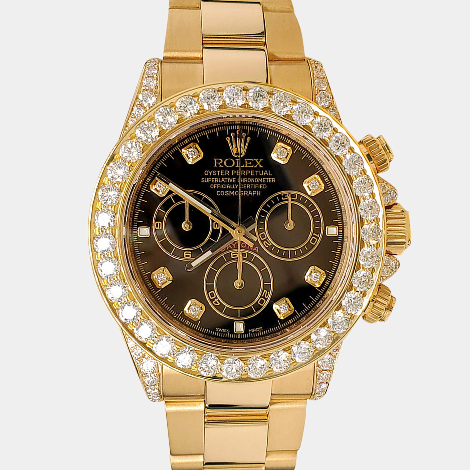 Rolex Custom Black 4.8ct Diamonds 18K Yellow Gold Cosmograph Daytona 116528 Automatic Men's Wristwatch 40mm