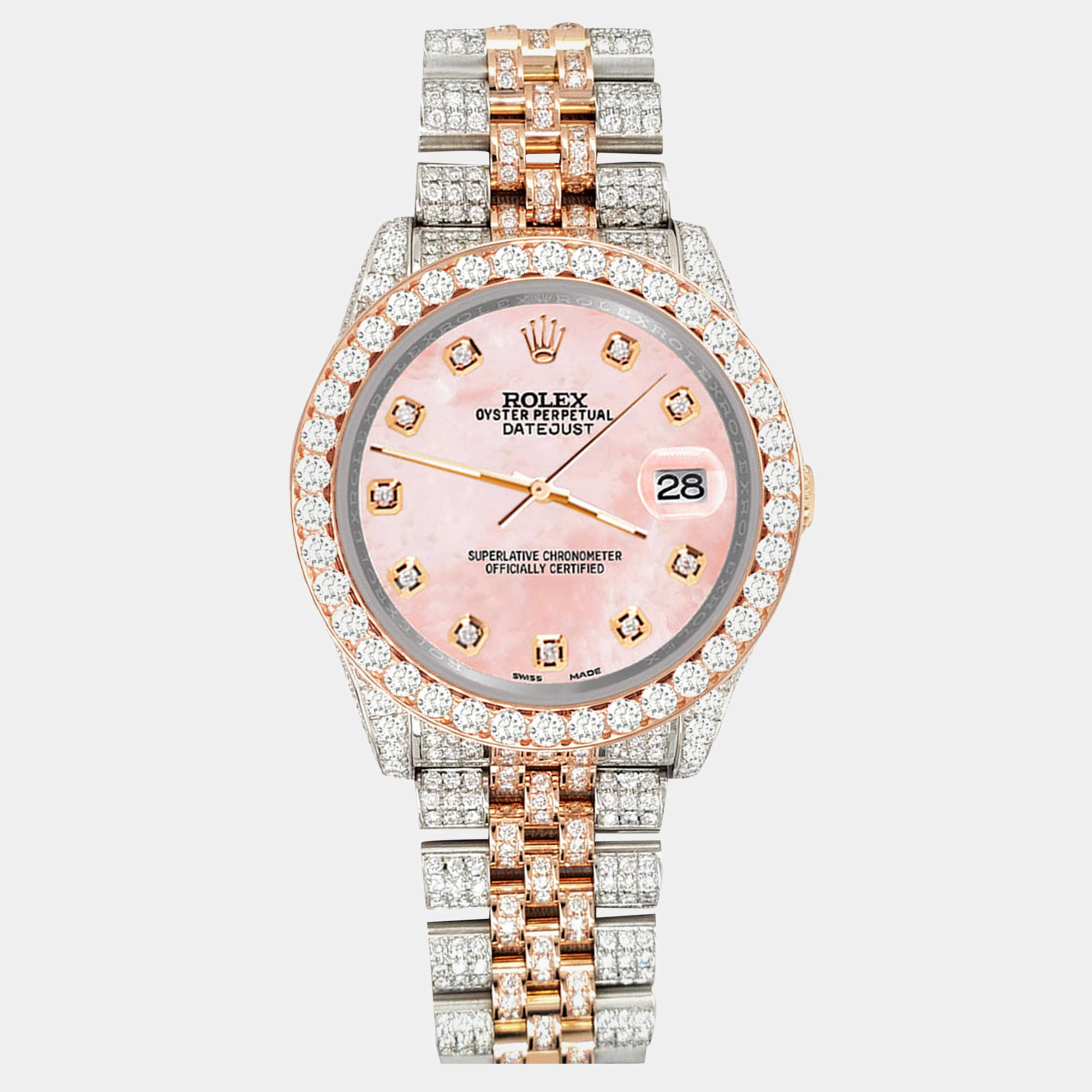 Rolex Custom Royal Pink 10.75ct Diamonds 18K Rose Gold Stainless Steel Datejust 116231 Automatic Men's Wristwatch 36mm