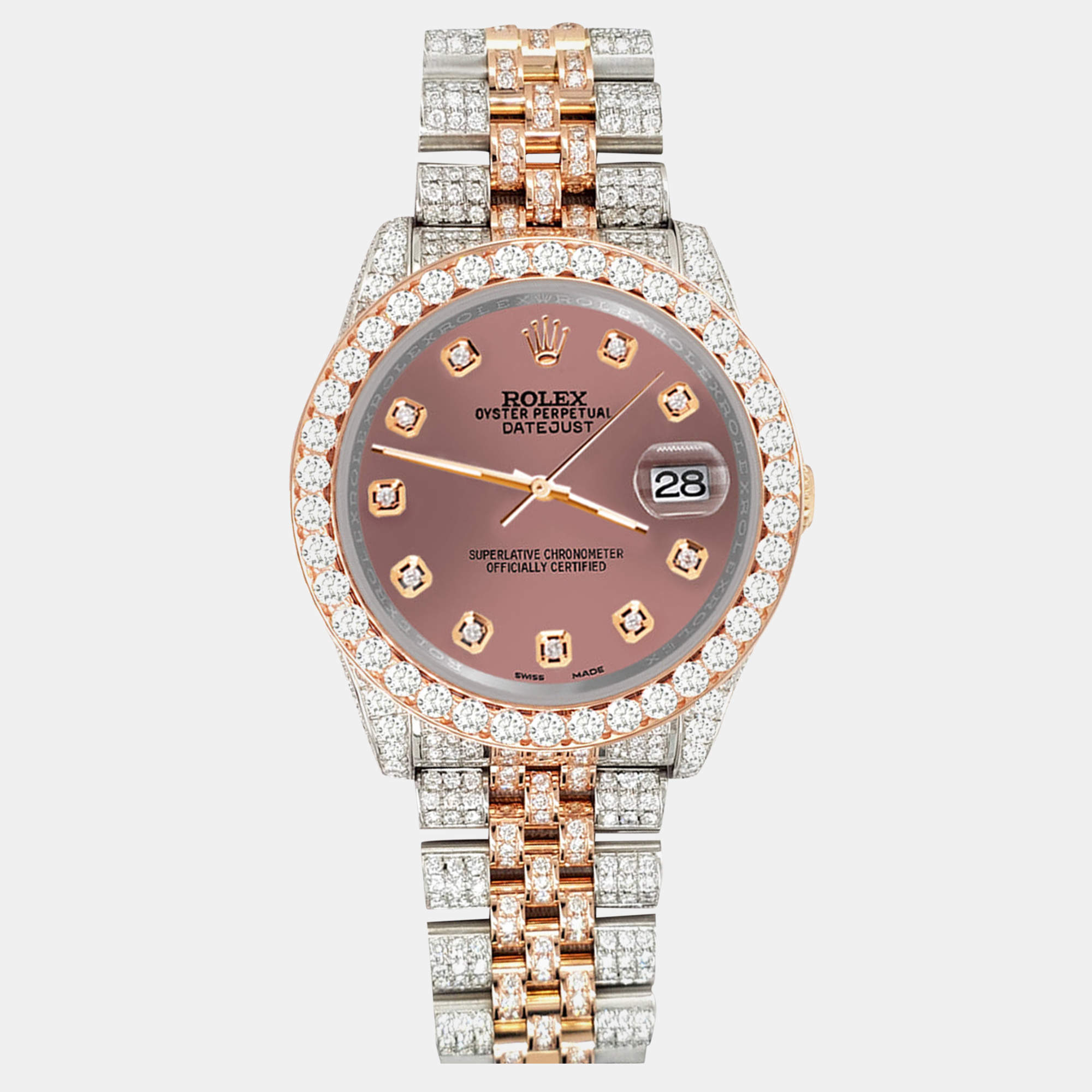 Rolex Custom Salmon 10.75ct Diamonds 18K Rose Gold Stainless Steel Datejust 116231 Automatic Men's Wristwatch 36mm