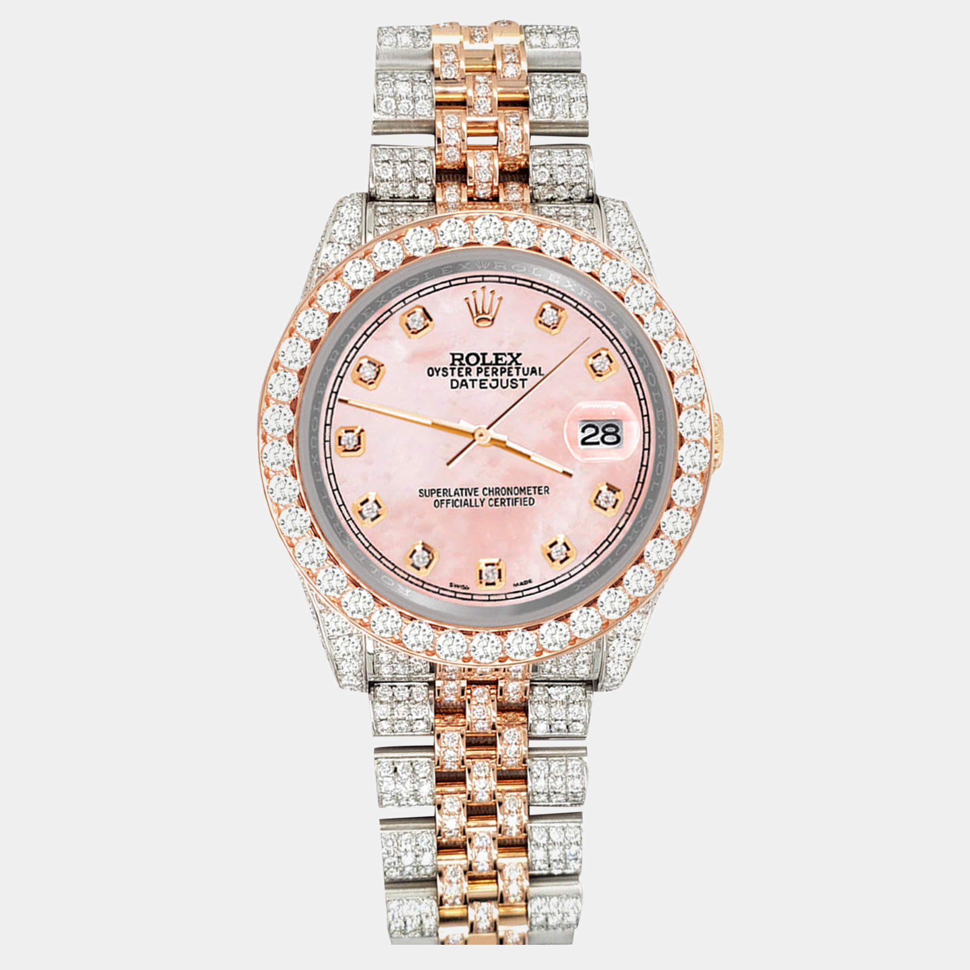 Rolex Custom Royal Pink 10.75ct Diamonds 18K Rose Gold Stainless Steel Datejust 116231 Automatic Men's Wristwatch 36mm