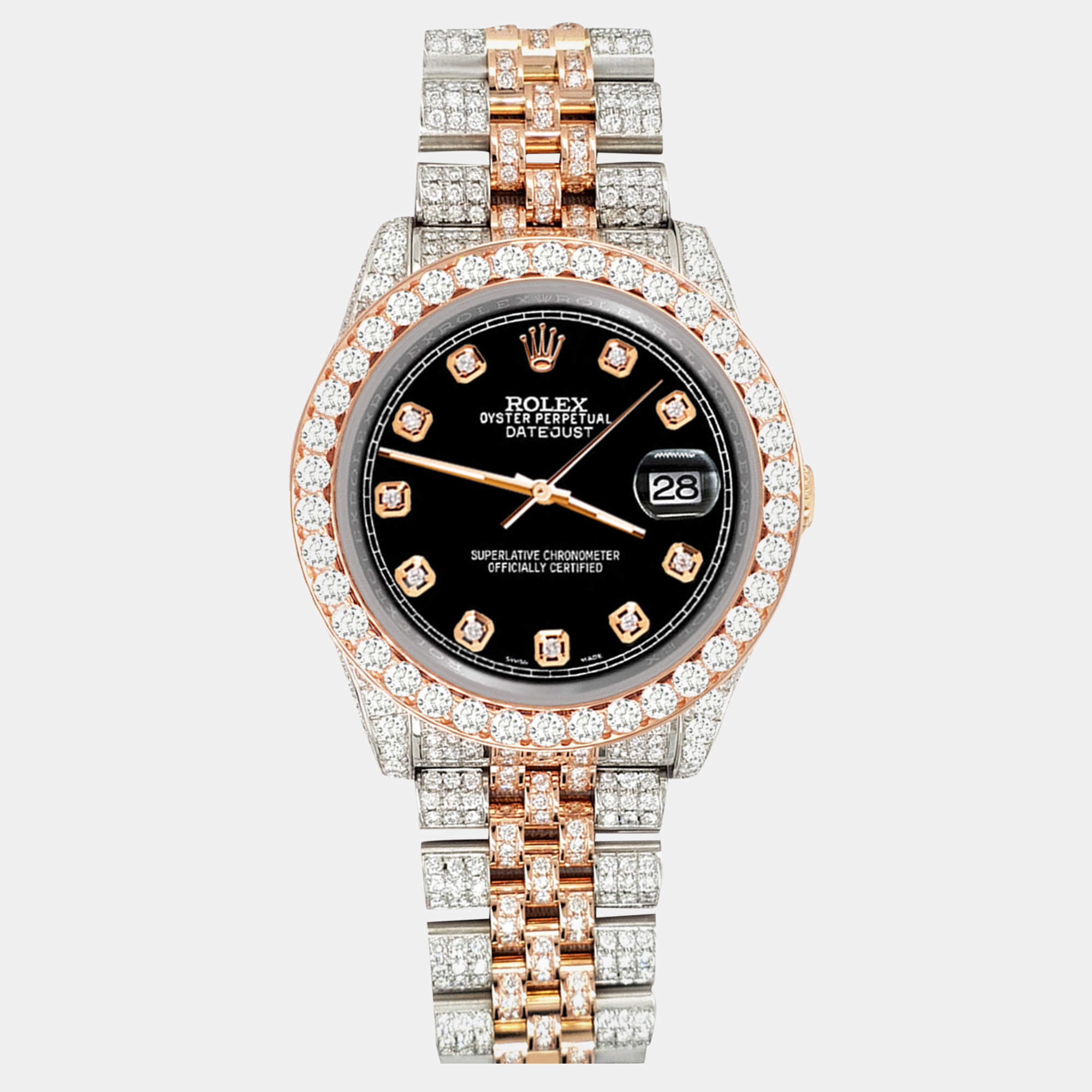 Rolex Custom Black 10.75ct Diamonds 18K Rose Gold Stainless Steel Datejust 116231 Automatic Men's Wristwatch 36mm