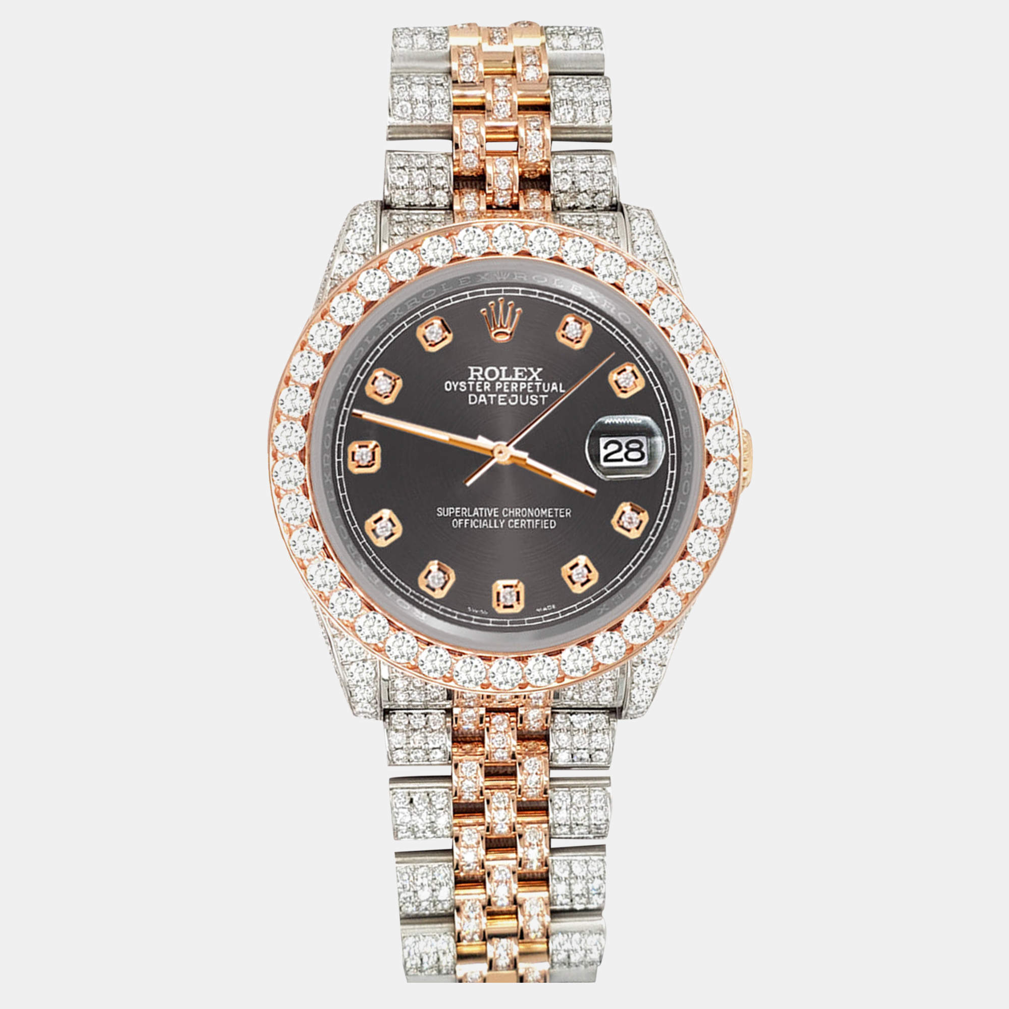 Rolex Custom Rhodium Gray 10.75ct Diamonds 18K Rose Gold Stainless Steel Datejust 116231 Automatic Men's Wristwatch 36mm