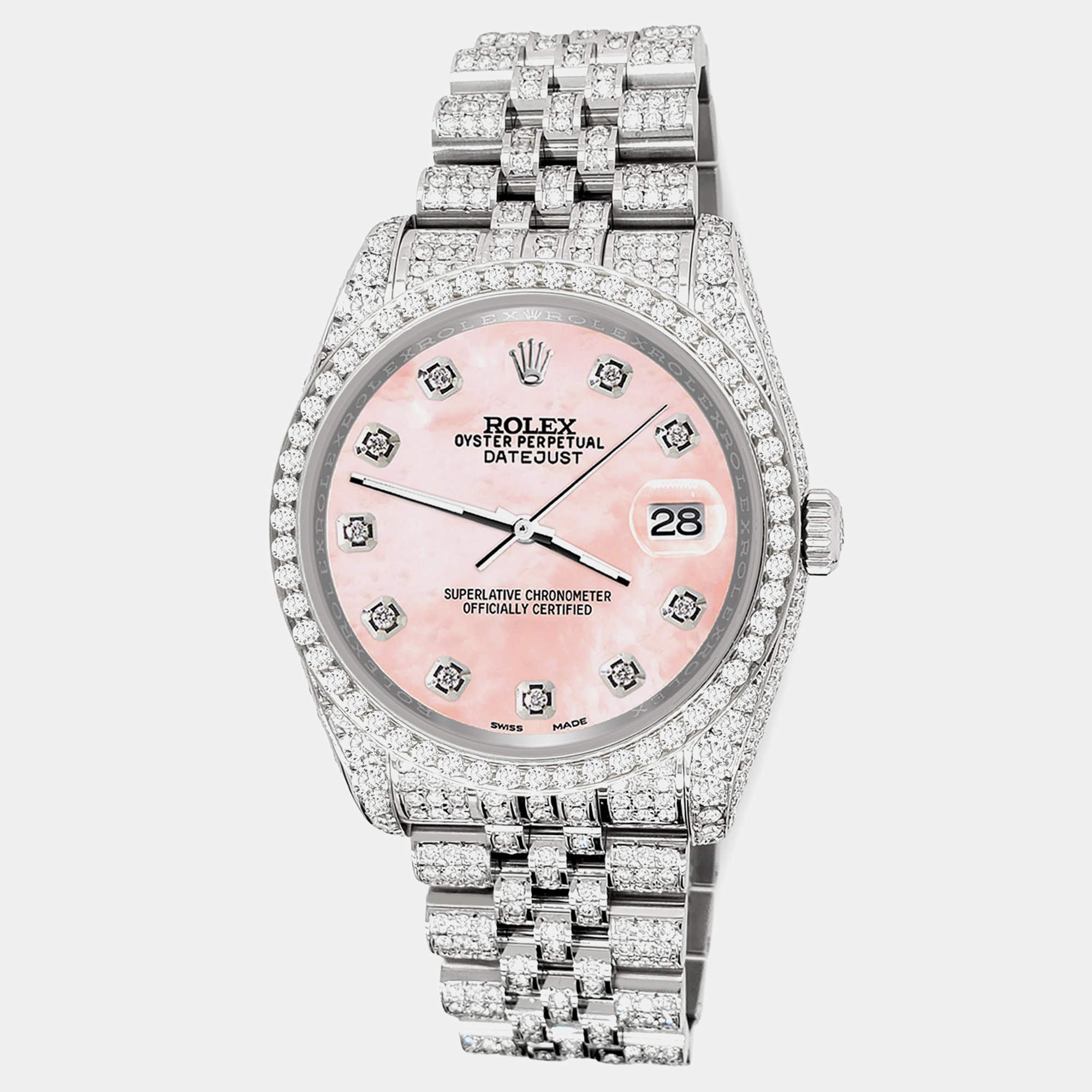 Rolex Custom Royal Pink 10.2ct Diamonds Stainless Steel Datejust 116200 Automatic Men's Wristwatch 36mm