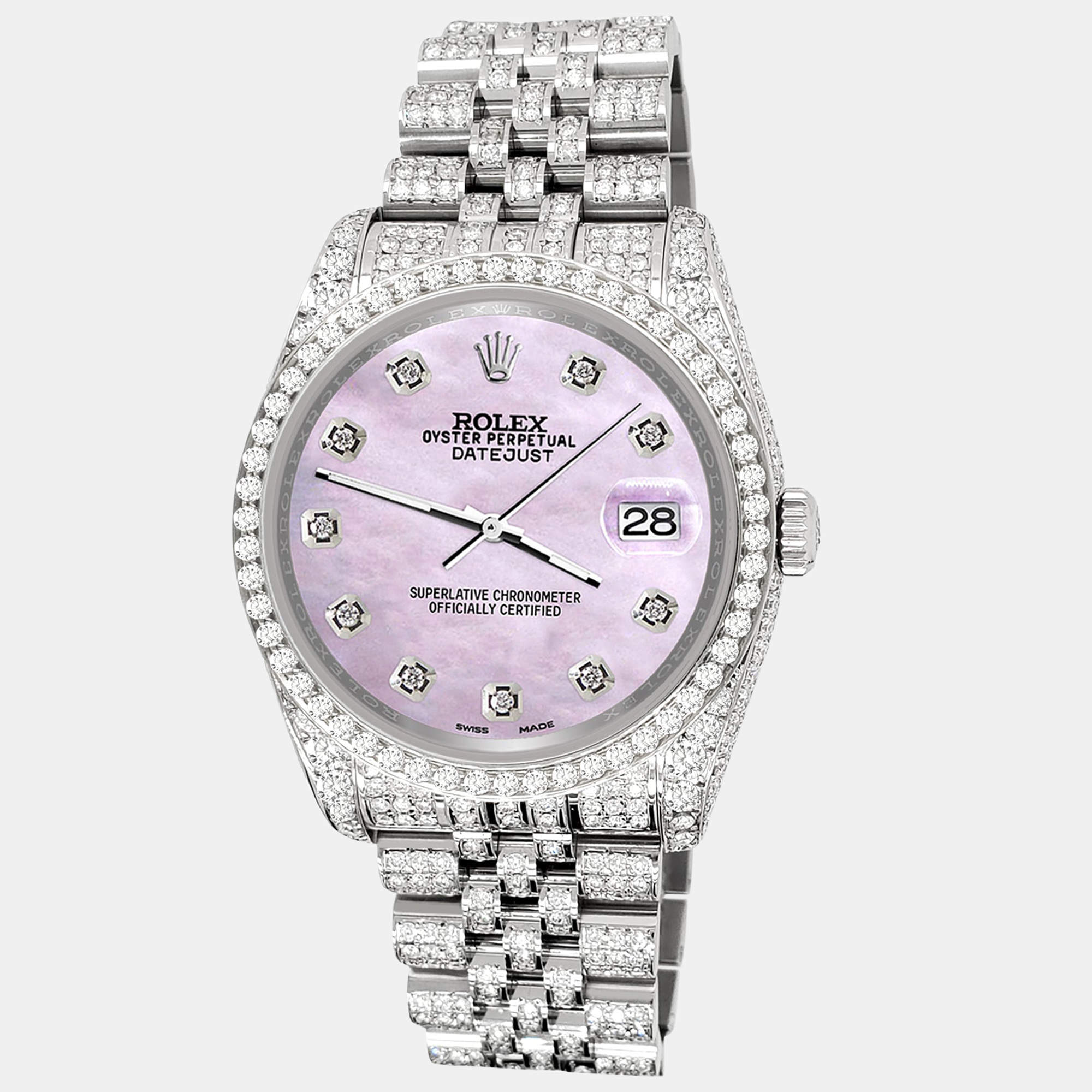 Rolex Custom Pink 10.2ct Diamonds Stainless Steel Datejust 116200 Automatic Men's Wristwatch 36mm