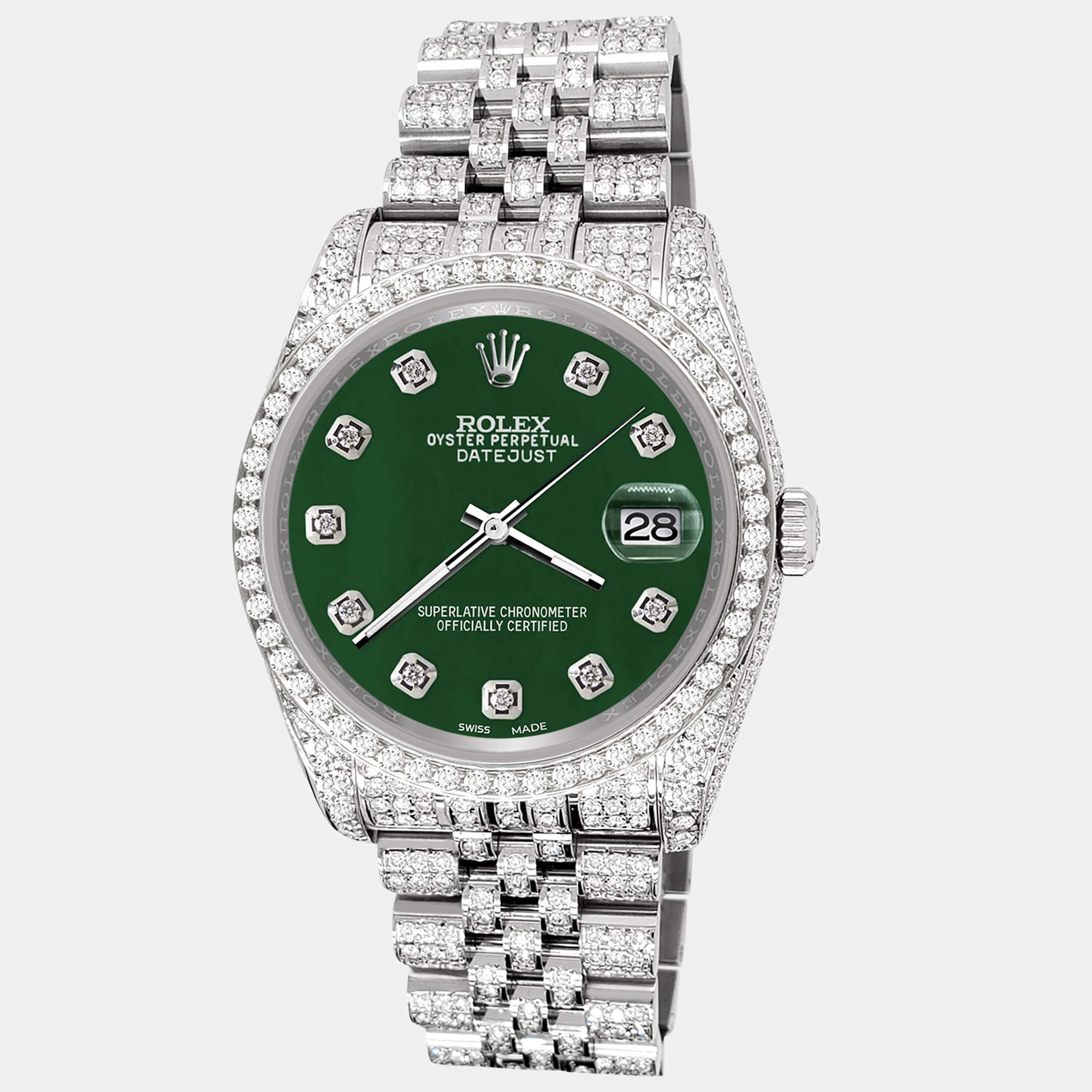 Rolex Custom Forest Green 10.2ct Diamonds Stainless Steel Datejust 116200 Automatic Men's Wristwatch 36mm