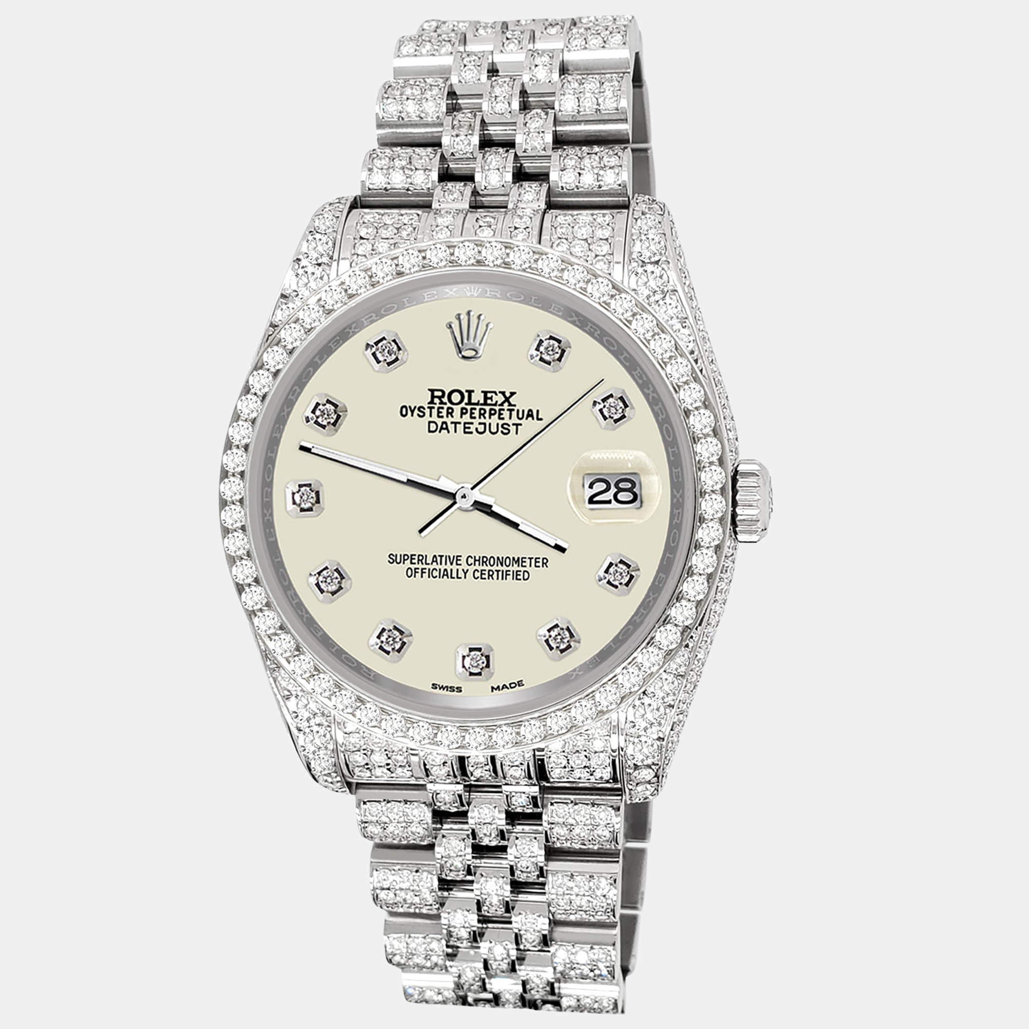 Rolex Custom Satin Linen 10.2ct Diamonds Stainless Steel Datejust 116200 Automatic Men's Wristwatch 36mm