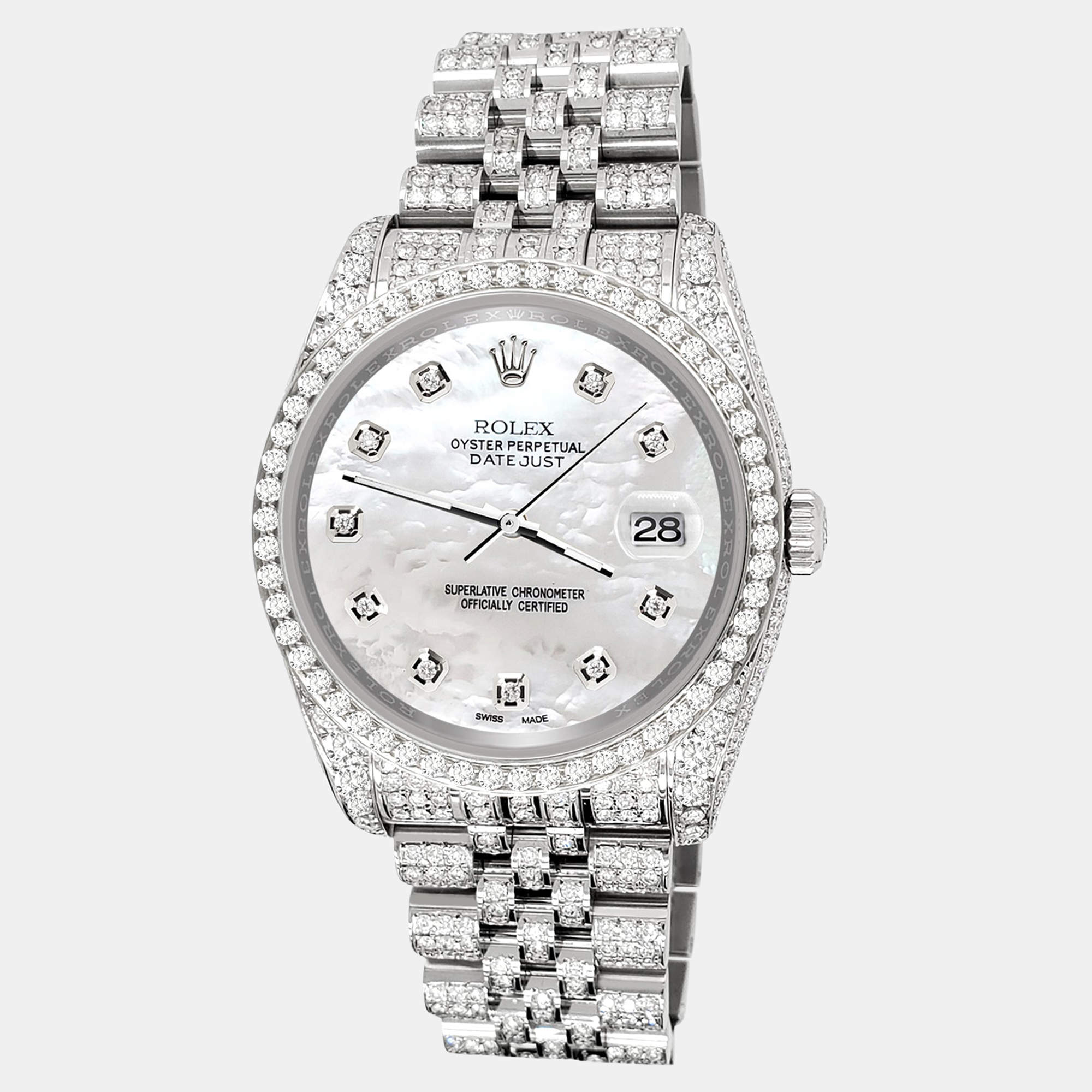 Rolex Custom White 10.2ct Diamonds Stainless Steel Datejust 116200 Automatic Men's Wristwatch 36mm