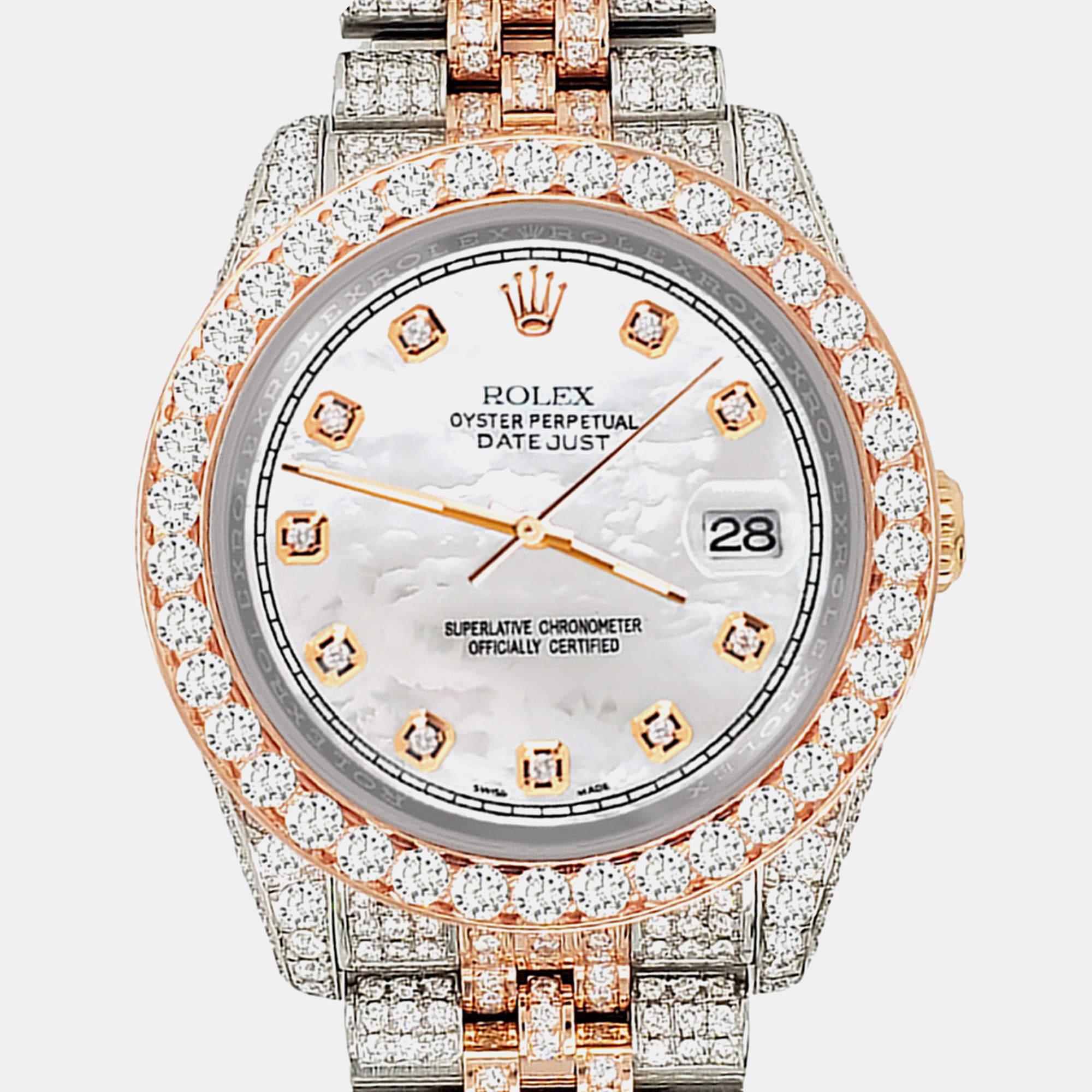 Rolex Custom White 10.75ct Diamonds 18K Rose Gold Stainless Steel Datejust 116231 Automatic Men's Wristwatch 36mm
