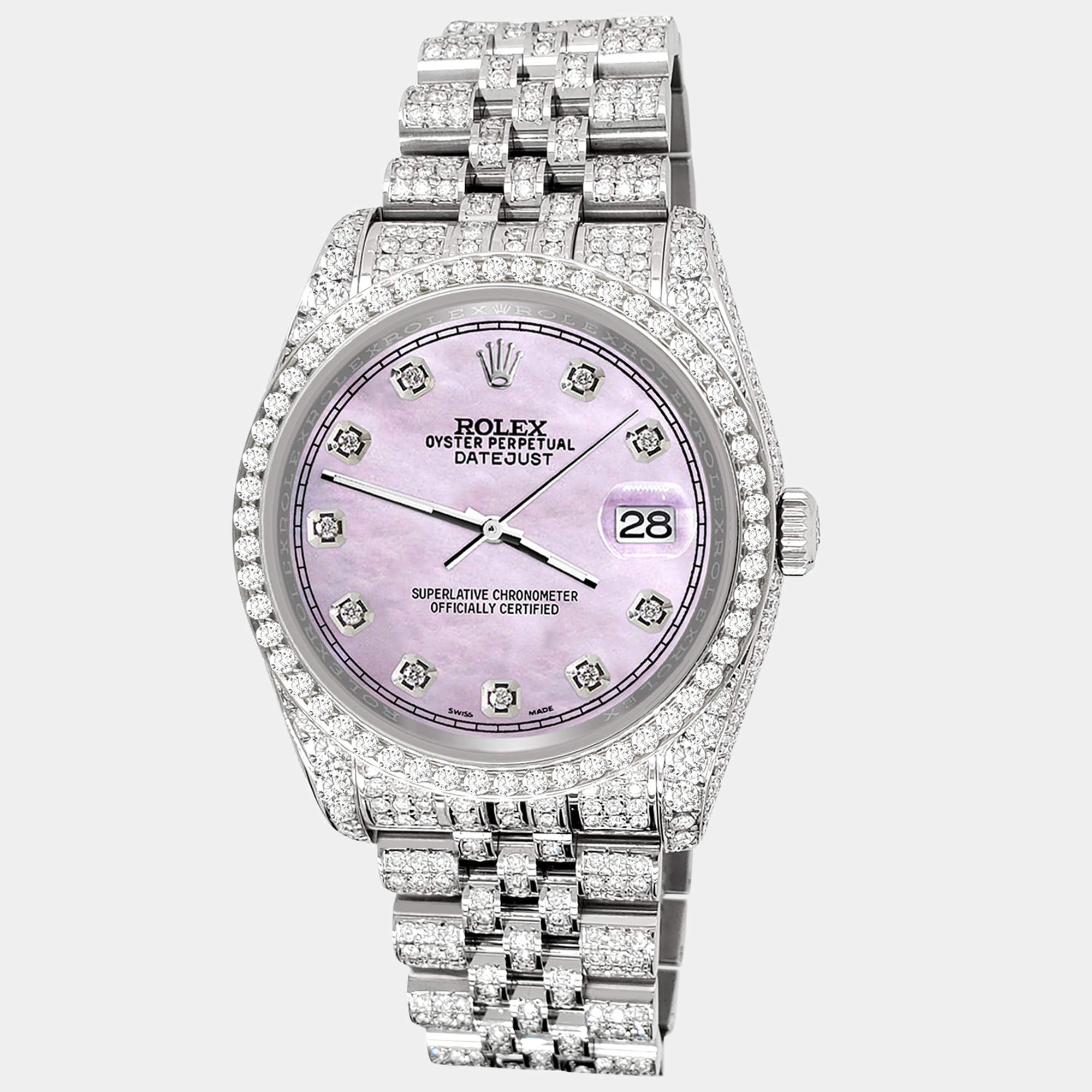 Rolex Custom Pink 10.2ct Diamonds Stainless Steel Datejust 116200 Automatic Men's Wristwatch 36mm