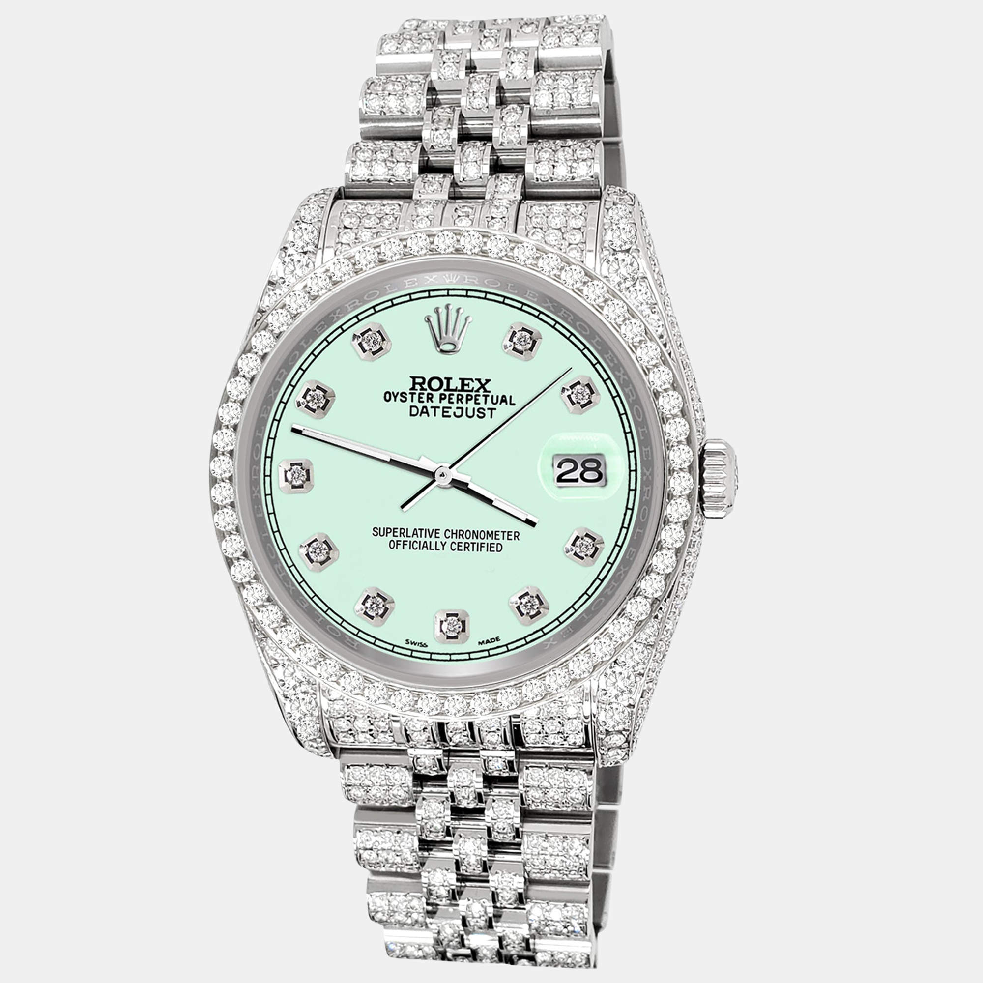 Rolex Custom Malachite 10.2ct Diamonds Stainless Steel Datejust 116200 Automatic Men's Wristwatch 36mm
