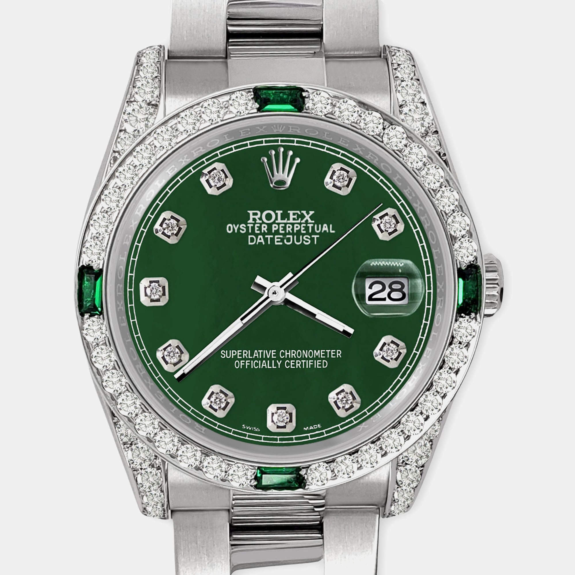 Rolex Custom Forest Green MOP 2.5CT Diamond Stainless Steel Datejust 116200 Automatic Men's Wristwatch 36mm