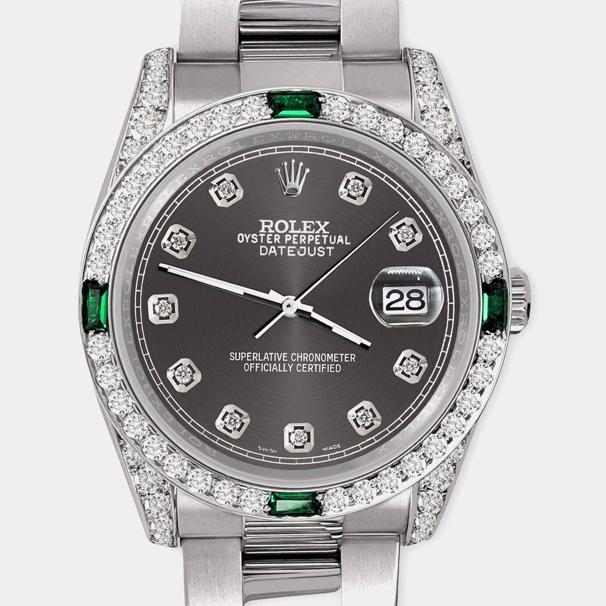 Rolex Custom Rhodium Gray 2.5CT Diamond Stainless Steel Datejust 116200 Automatic Men's Wristwatch 36mm