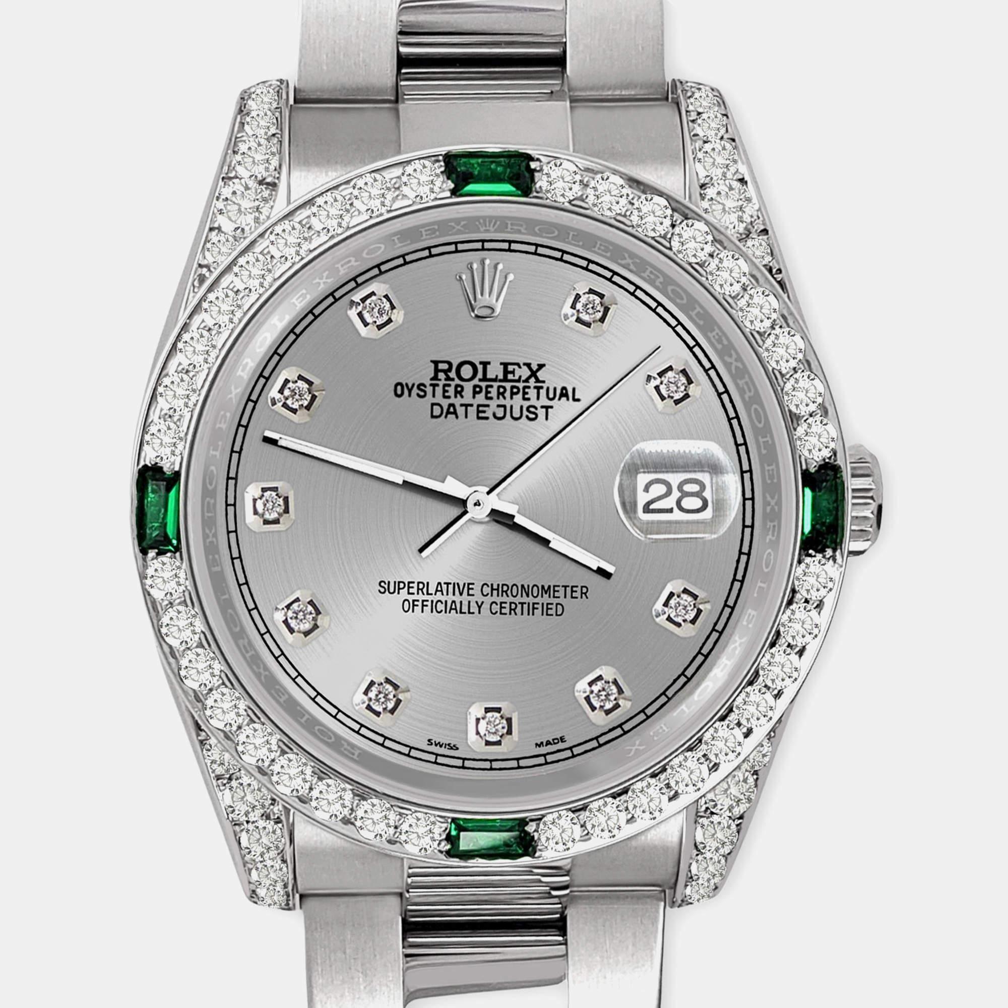 Rolex Custom Gray 2.5CT Diamond Stainless Steel Datejust 116200 Automatic Men's Wristwatch 36mm