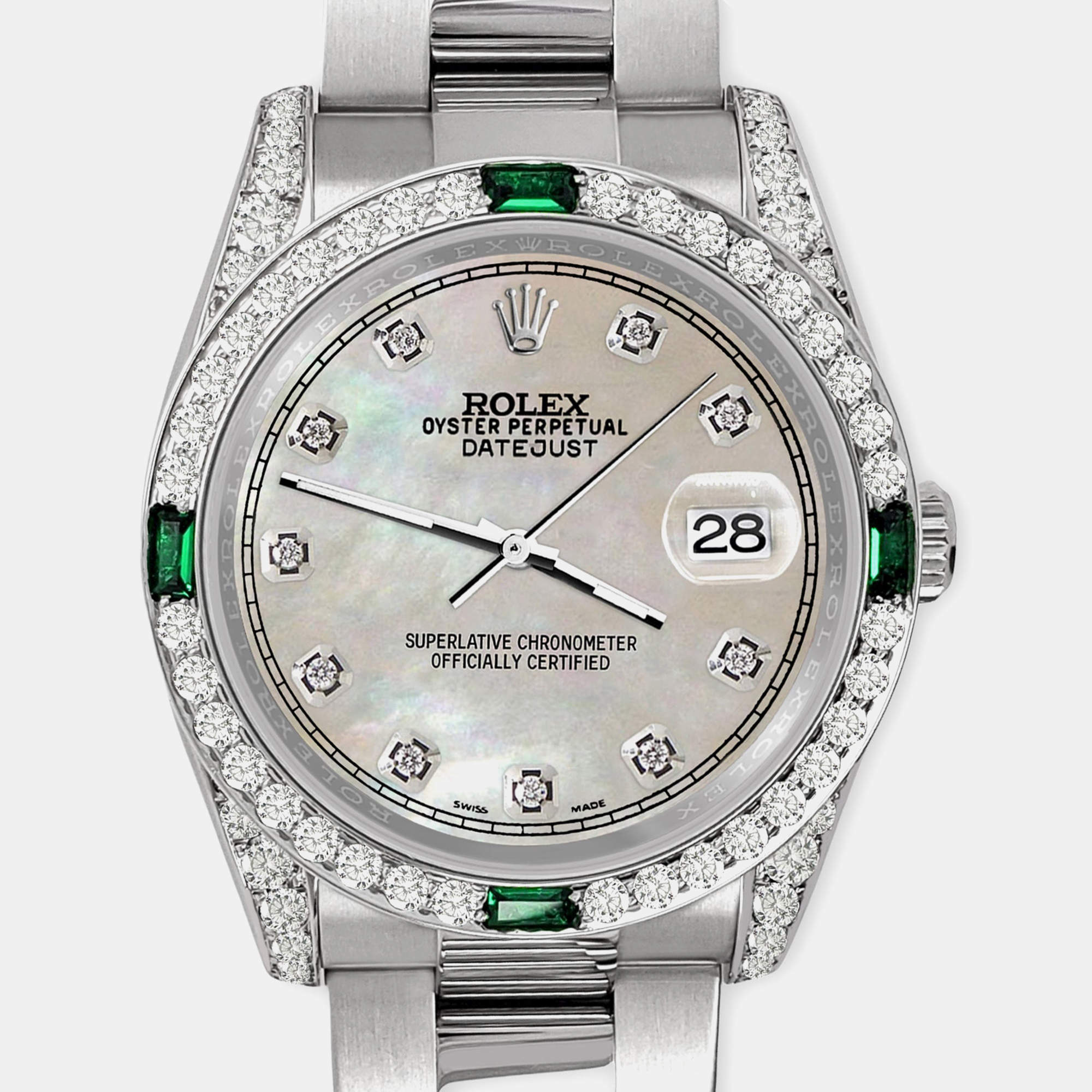 Rolex Custom Champagne MOP 2.5CT Diamond Stainless Steel Datejust 116200 Automatic Men's Wristwatch 36mm