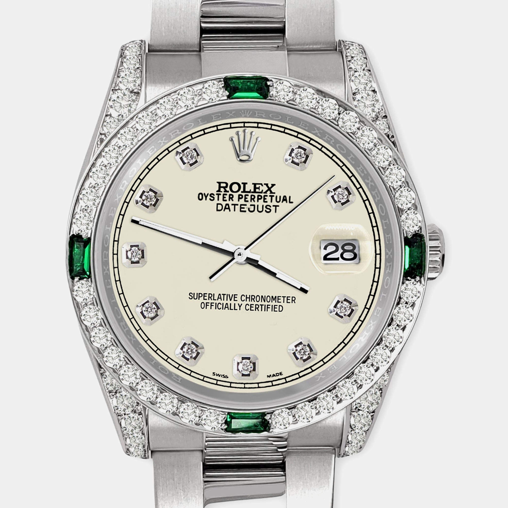 Rolex Custom Satin Linen 2.5CT Diamond Stainless Steel Datejust 116200 Automatic Men's Wristwatch 36mm