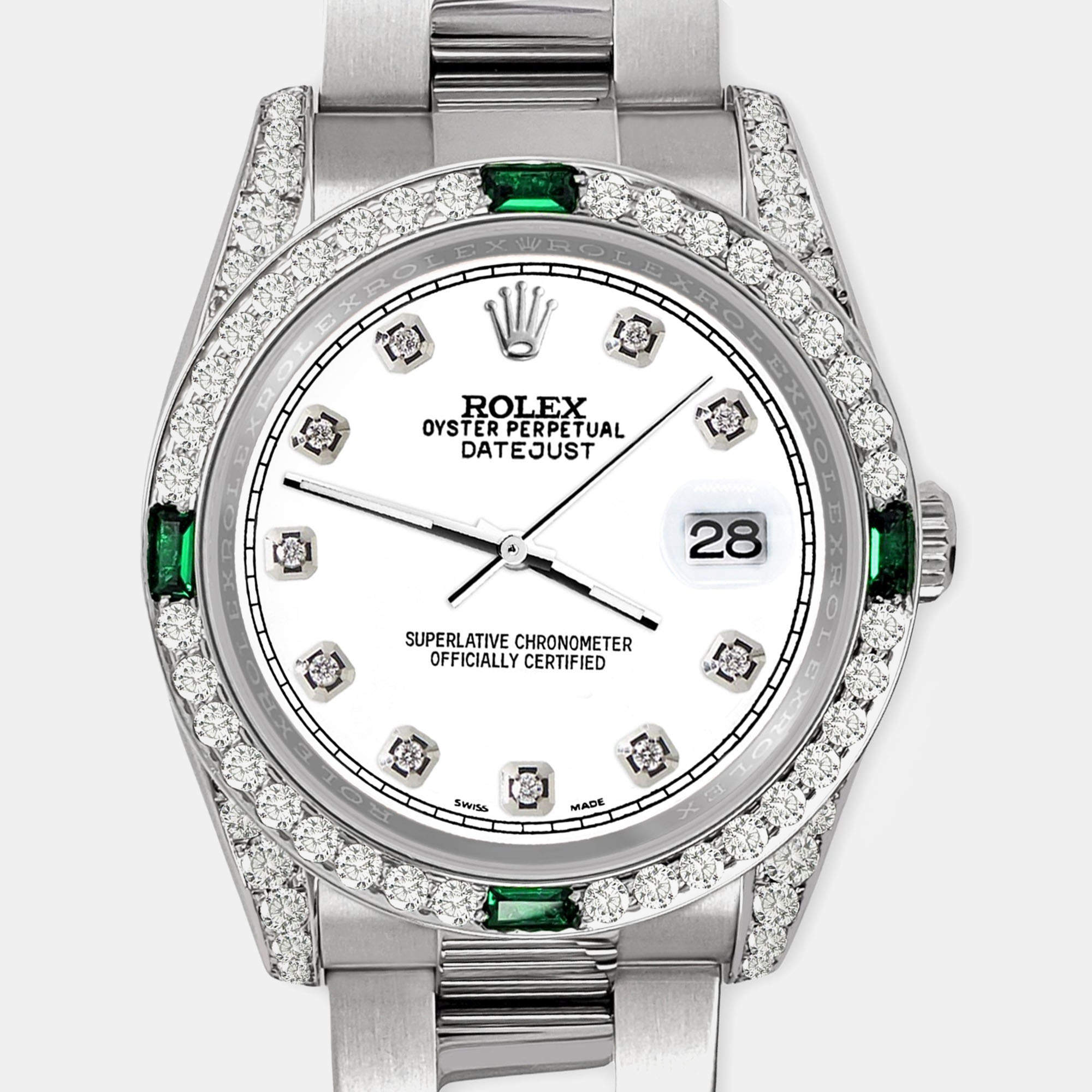 Rolex Custom White 2.5CT Diamond Stainless Steel Datejust 116200 Automatic Men's Wristwatch 36mm