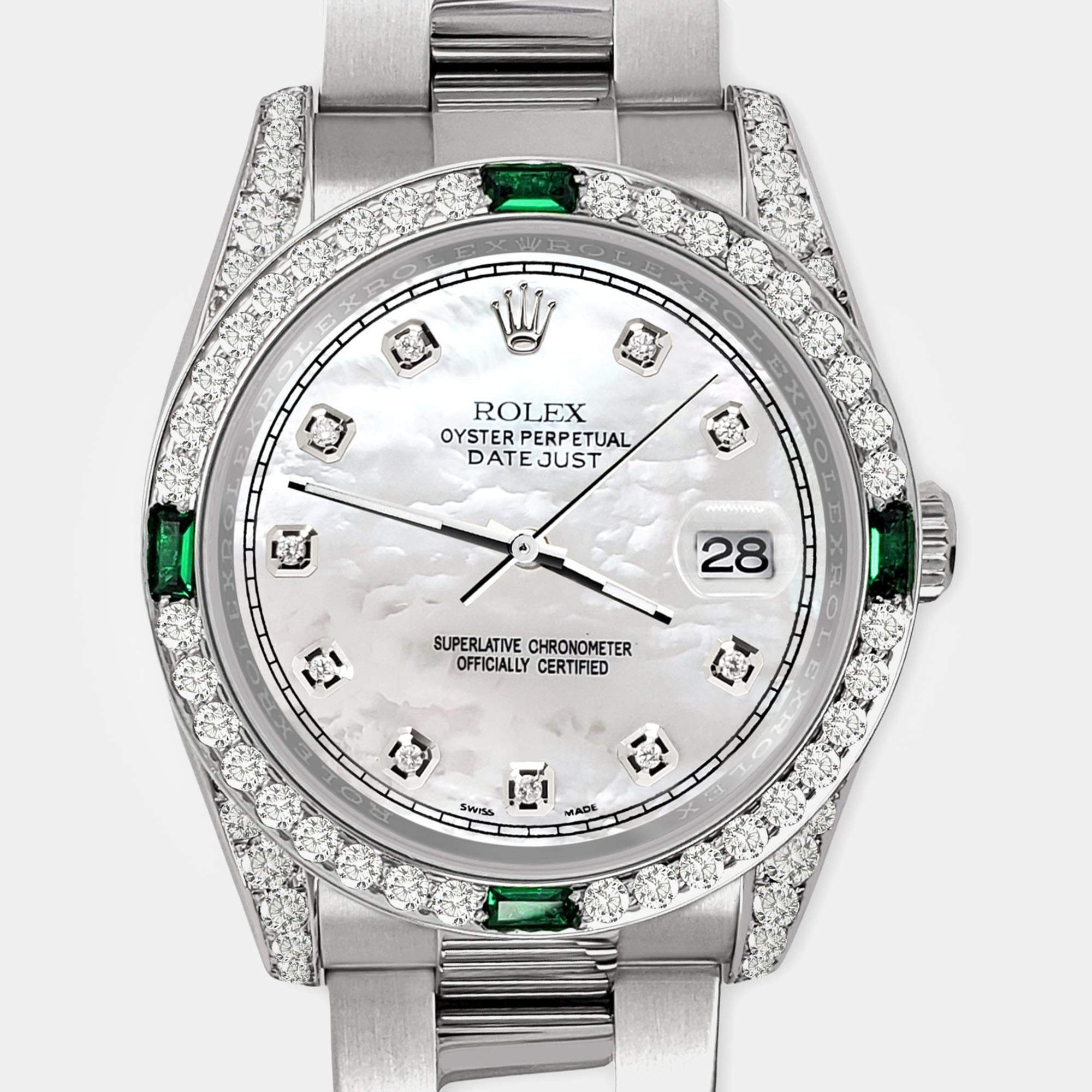 Rolex Custom White MOP 2.5CT Diamond Stainless Steel Datejust 116200 Automatic Men's Wristwatch 36mm