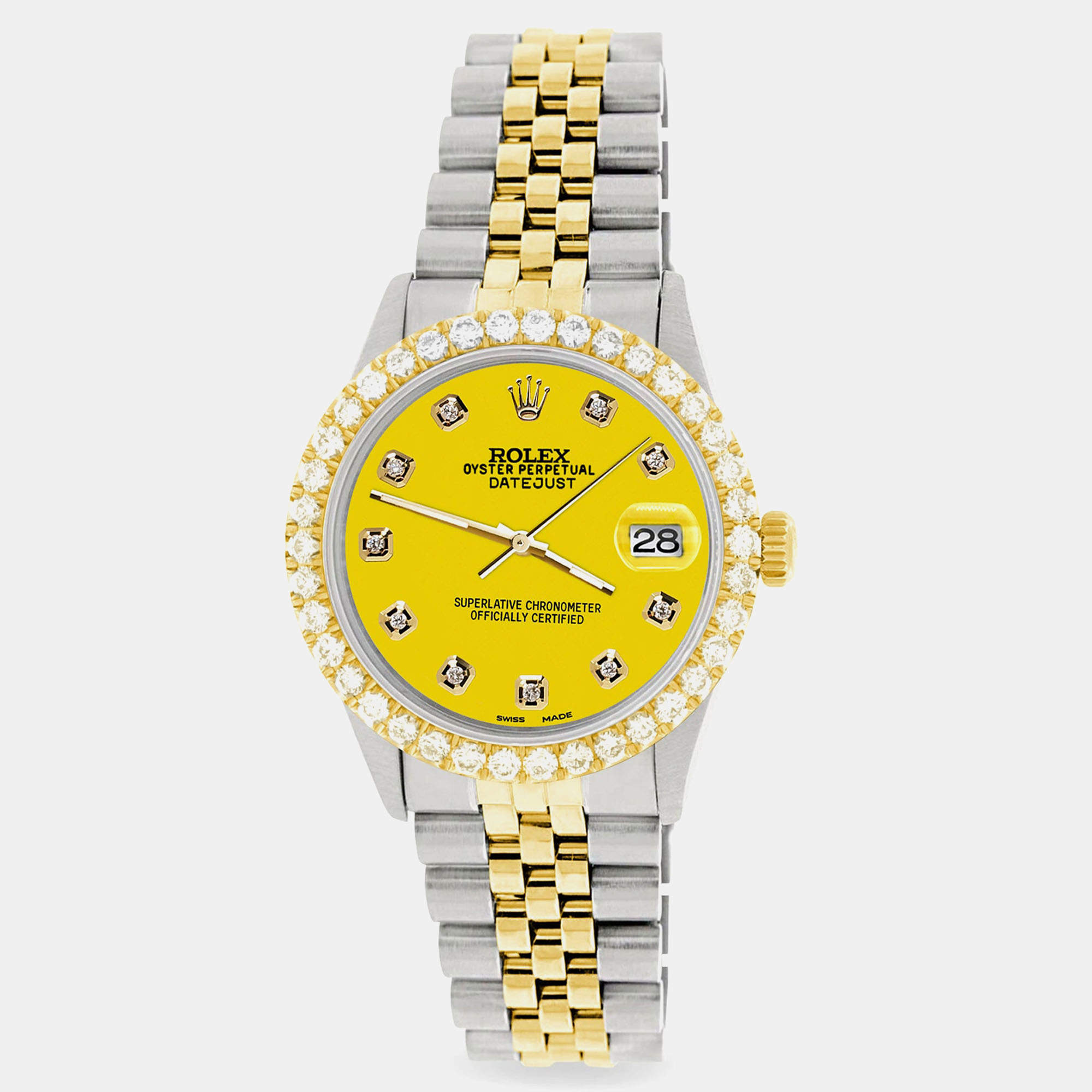Rolex Custom Yellow 3.05CT Diamond 18K Yellow Gold Stainless Steel Datejust  Automatic Men's Wristwatch 36mm