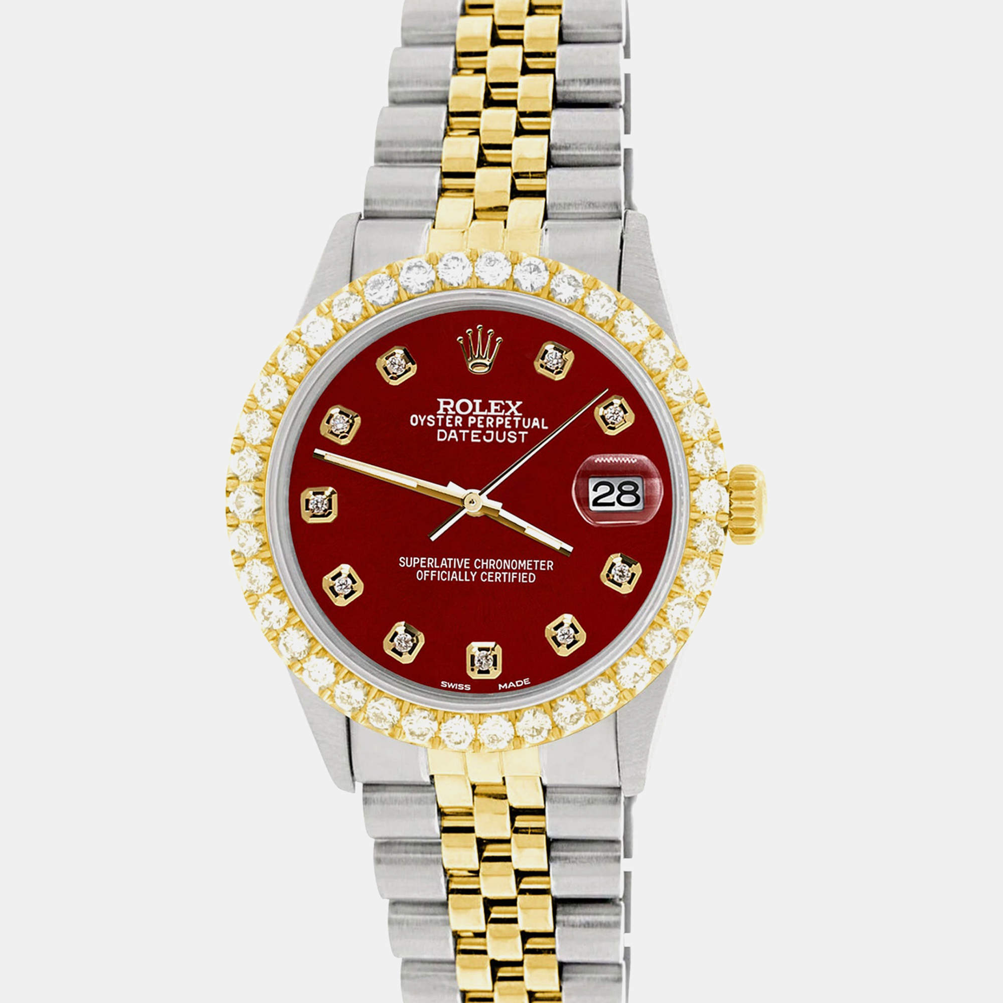 Rolex Custom Imperial Red 3.05CT Diamond 18K Yellow Gold Stainless Steel Datejust  Automatic Men's Wristwatch 36mm
