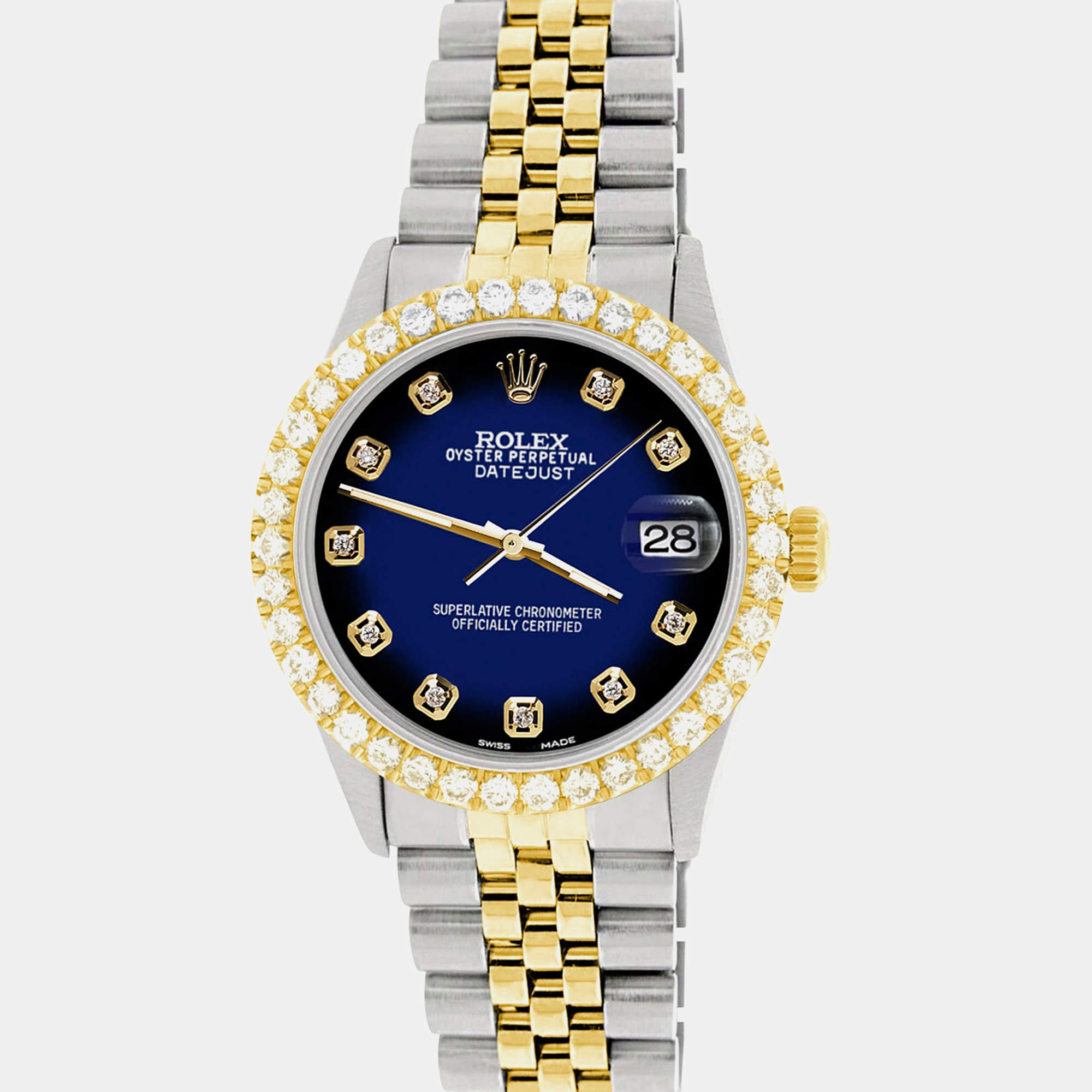Rolex Custom Blue Vignette 3.05CT Diamond 18K Yellow Gold Stainless Steel Datejust  Automatic Men's Wristwatch 36mm
