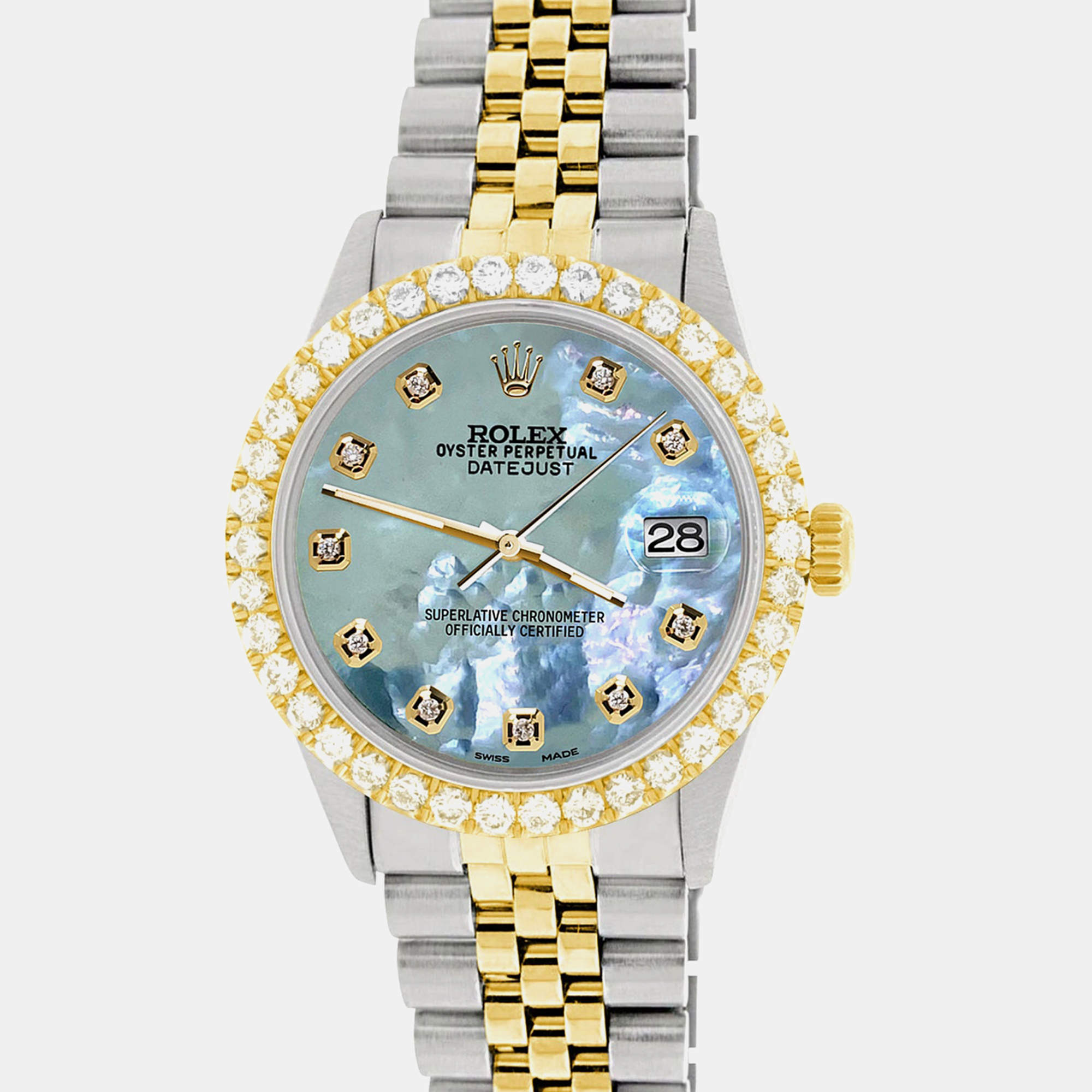 Rolex Custom Tahitian Blue MOP 3.05CT Diamond 18K Yellow Gold Stainless Steel Datejust  Automatic Men's Wristwatch 36mm