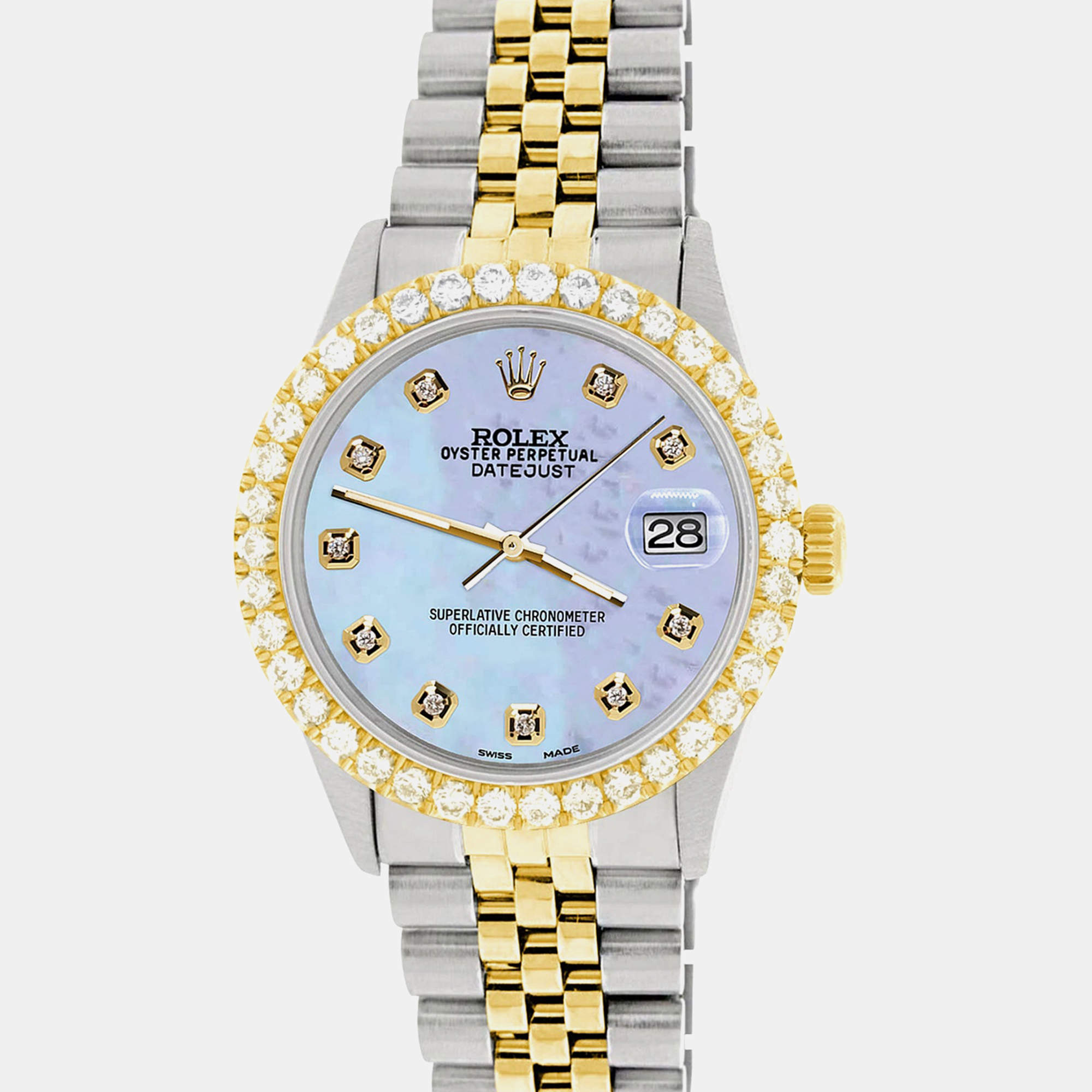 Rolex Custom Purple MOP 3.05CT Diamond 18K Yellow Gold Stainless Steel Datejust  Automatic Men's Wristwatch 36mm