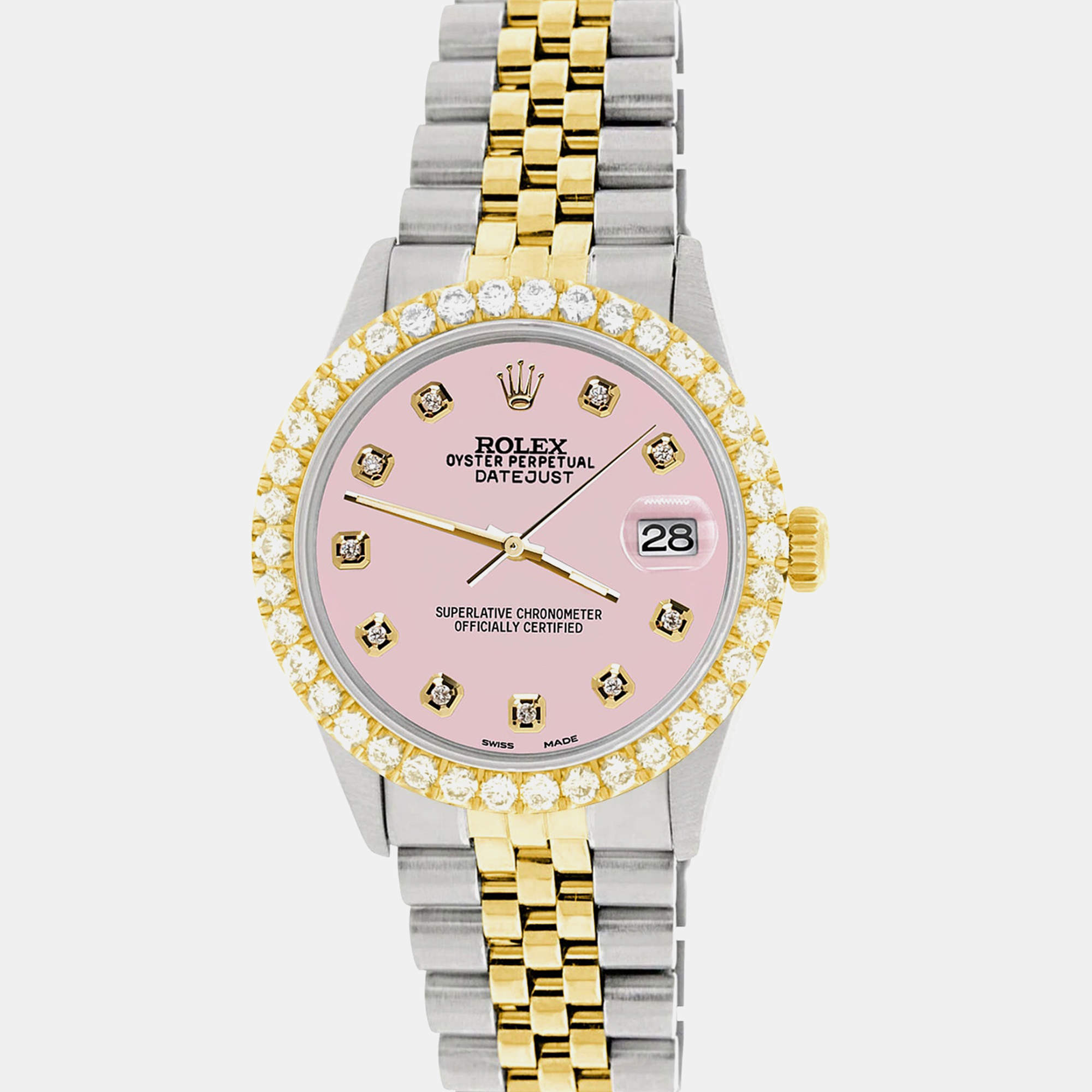 Rolex Custom Orchid Pink 3.05CT Diamond 18K Yellow Gold Stainless Steel Datejust  Automatic Men's Wristwatch 36mm