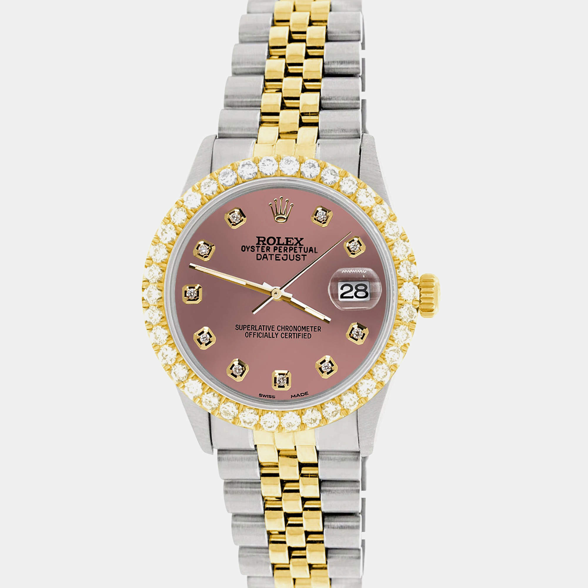Rolex Custom Salmon 3.05CT Diamond 18K Yellow Gold Stainless Steel Datejust  Automatic Men's Wristwatch 36mm