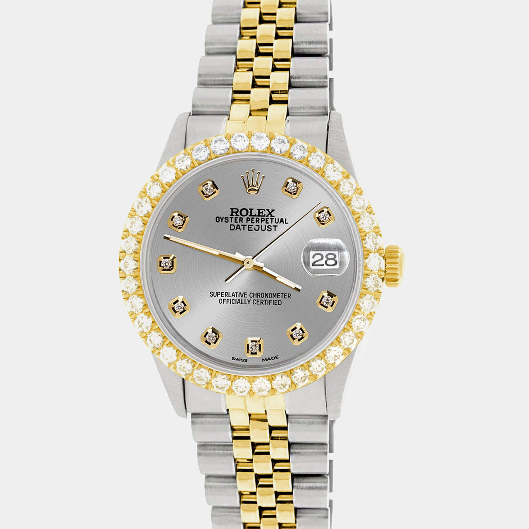 Rolex Custom Gray 3.05CT Diamond 18K Yellow Gold Stainless Steel Datejust  Automatic Men's Wristwatch 36mm