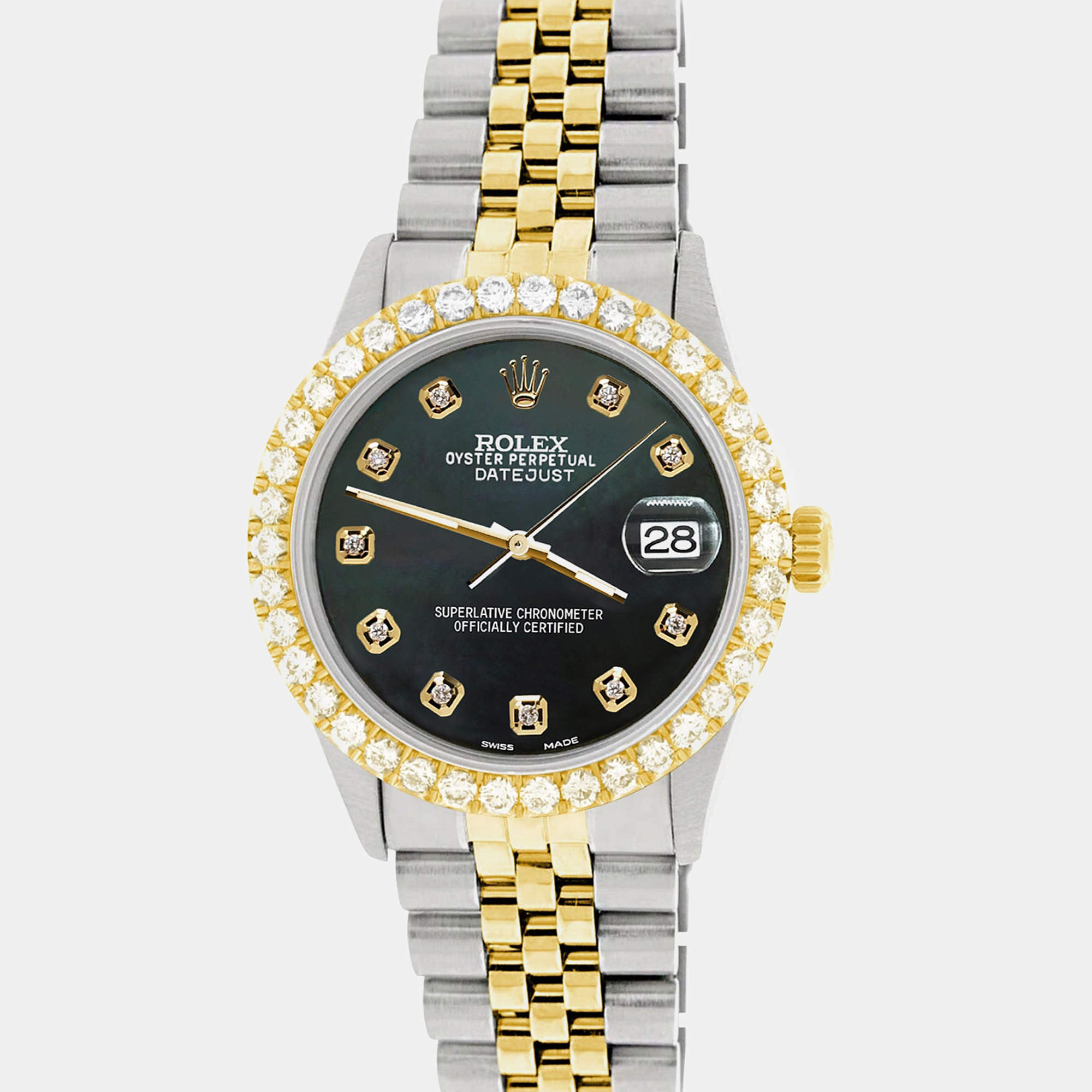 Rolex Custom Black MOP 3.05CT Diamond 18K Yellow Gold Stainless Steel Datejust  Automatic Men's Wristwatch 36mm
